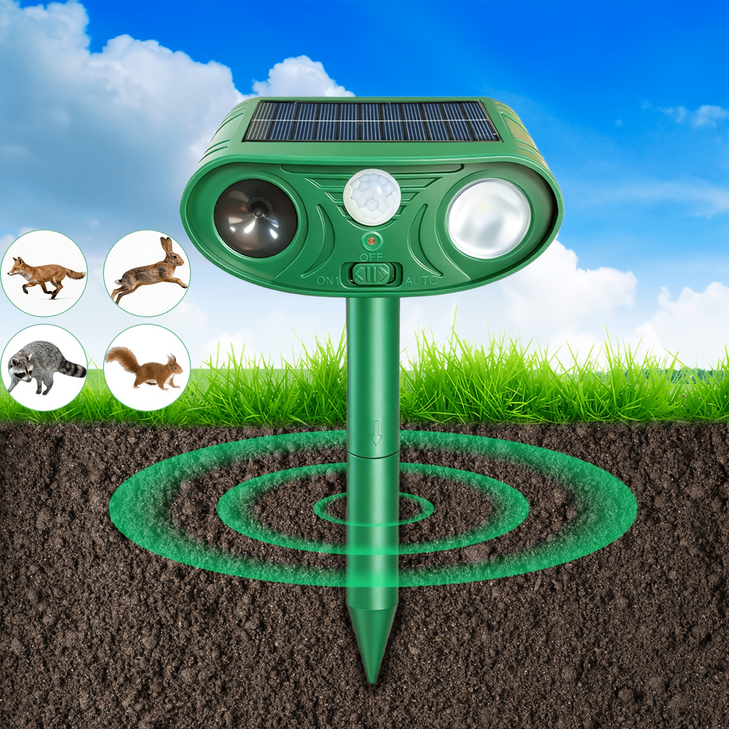 1/2 unit Solar Sound Wave Repeller, IP44 protection level, 1400mAh