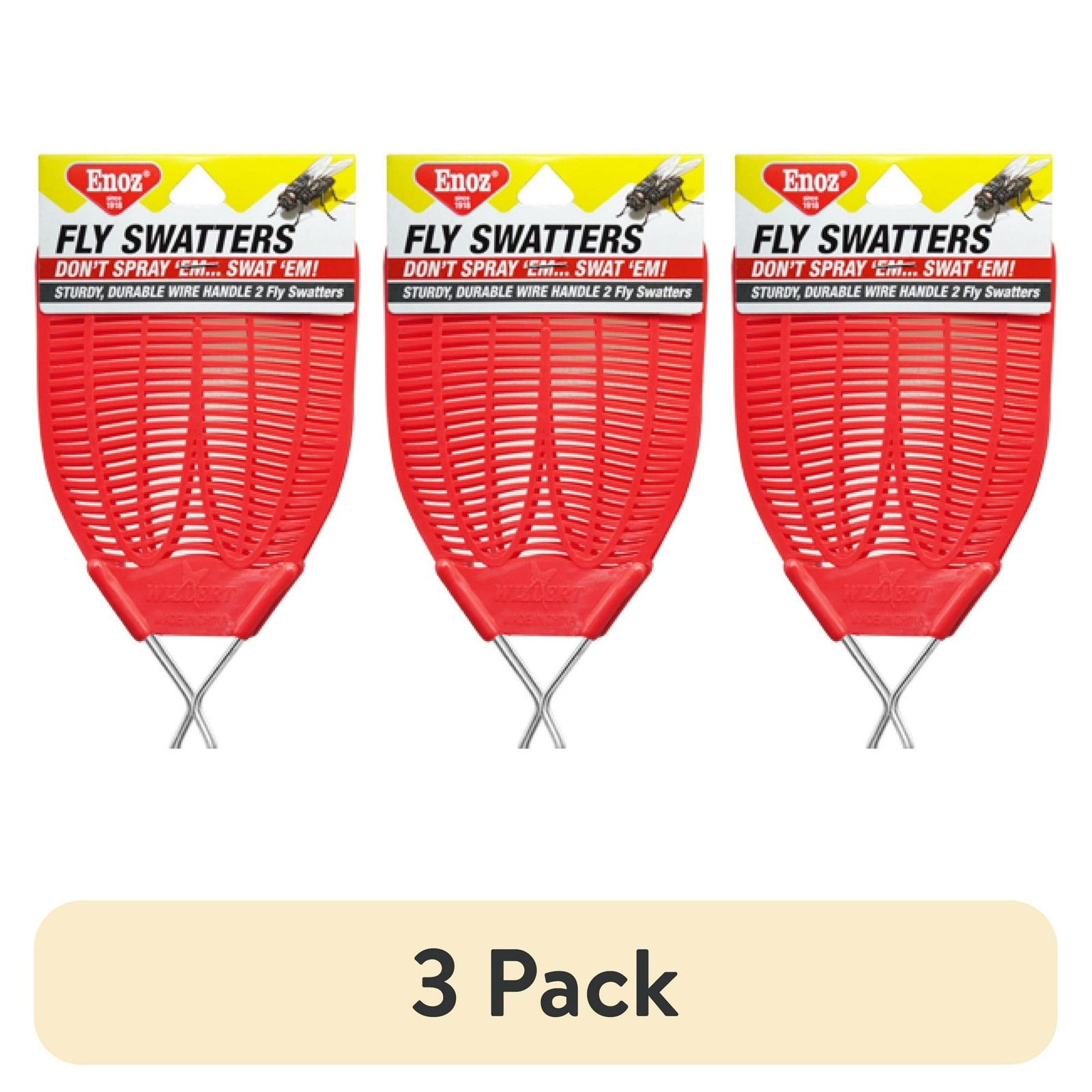 (3 pack)Enoz Fly Swatter, Wire Handled Plastic Fly Swatter, Assorted Colors,2 ct