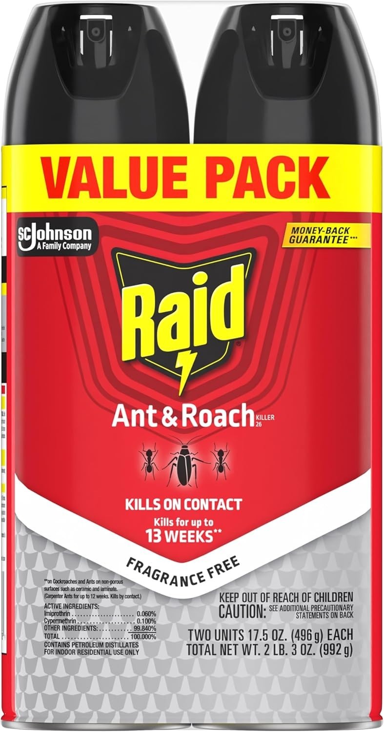 Raid® Ant & Roach Killer 26, Fragrance-Free Bug Spray, 17.5 fl. oz. 2 count. New