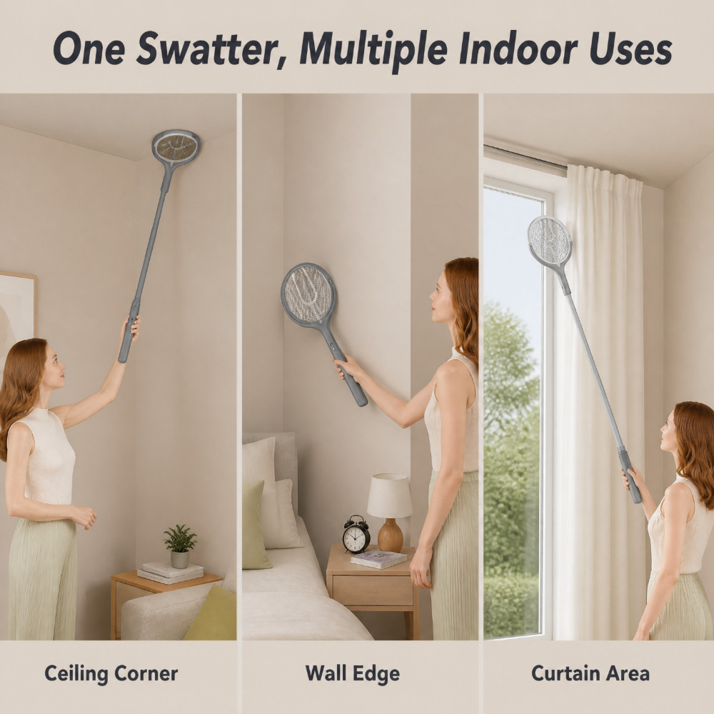 Electric Fly Swatter Bug Zapper 360° Rotating Rechargeable Telescopic Racket New