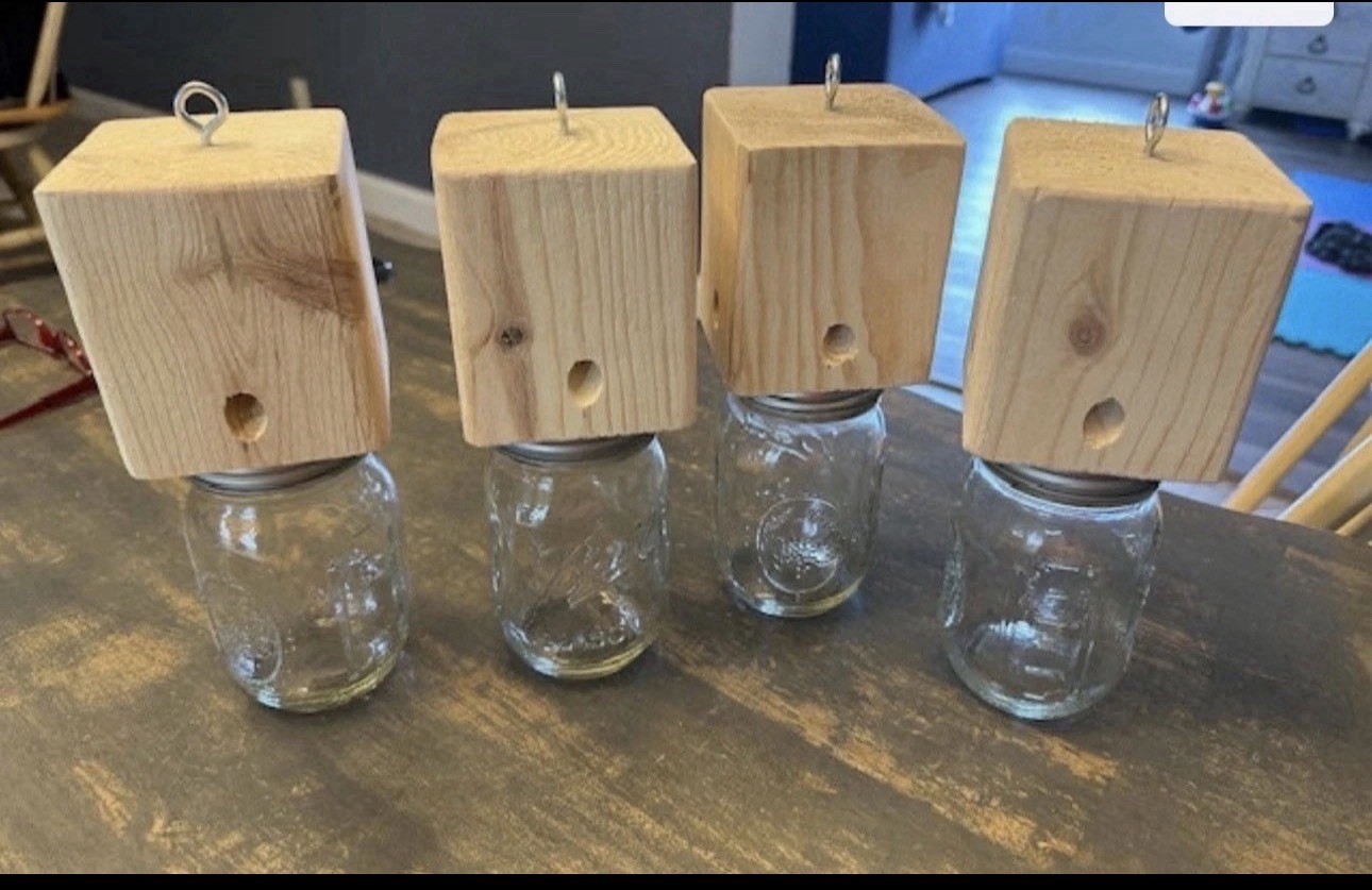 SET OF 4 Carpenter Bee Traps Hand Made SOFT PINE Boring Bee FAST SHIPPING!