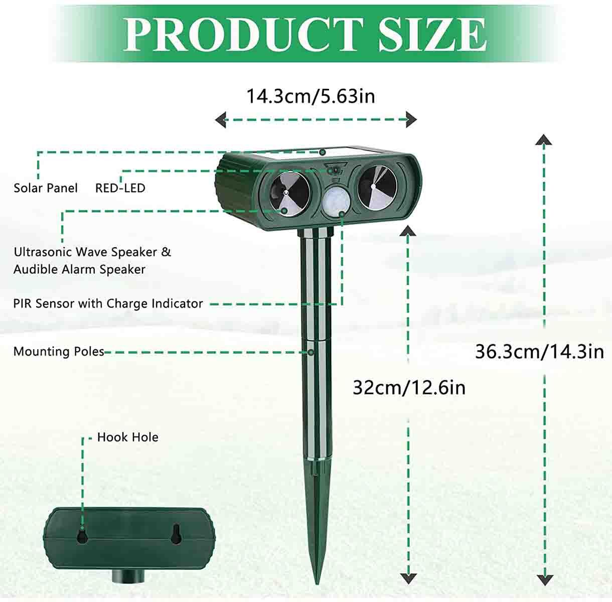 1 Pcs Animal Repeller Ultrasonic Solar Power Outdoor Pest Cat Mice Deer Sensor