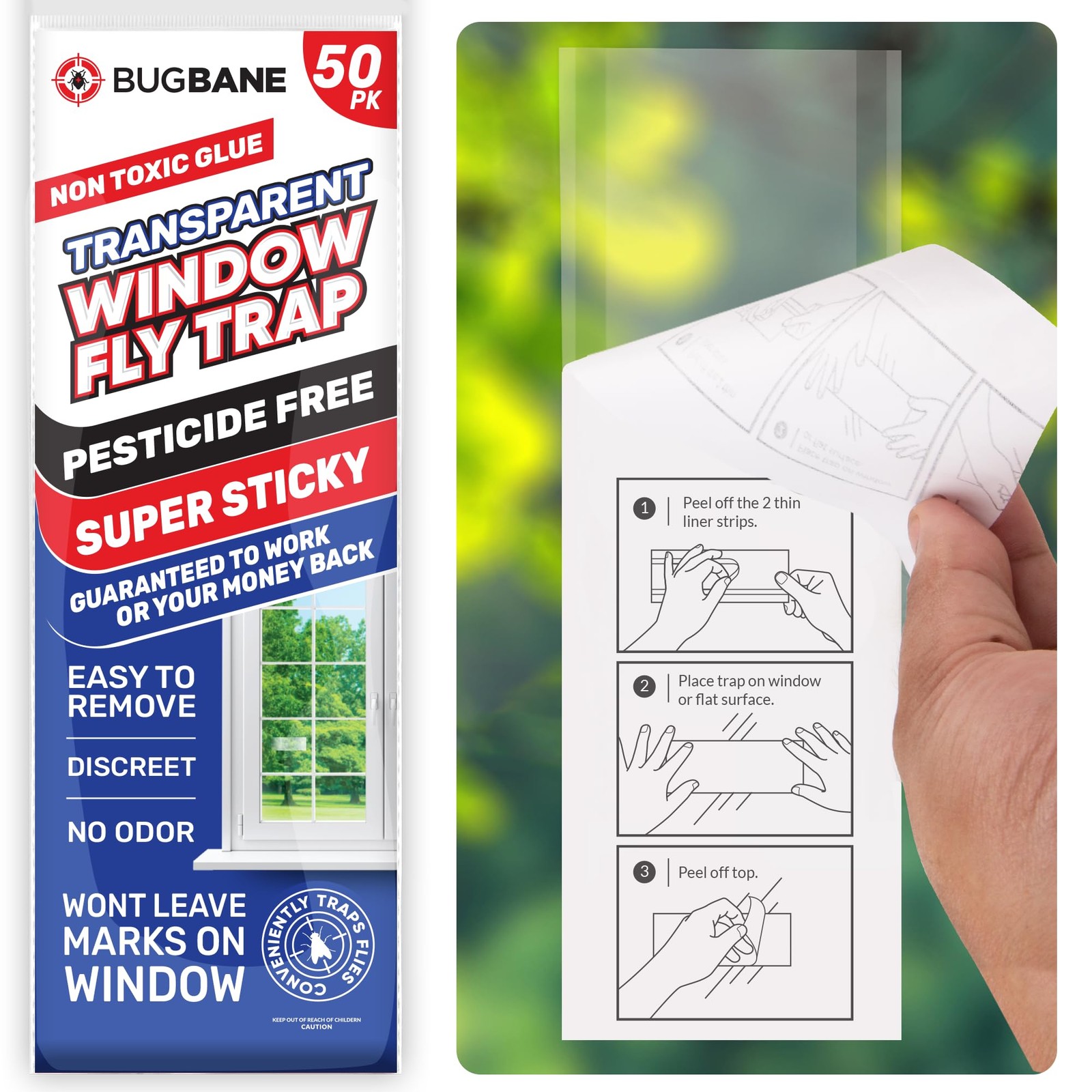 50 Window Fly Traps Sticky Non-Toxic Clear Fly Paper Indoor for Home. No Mess…