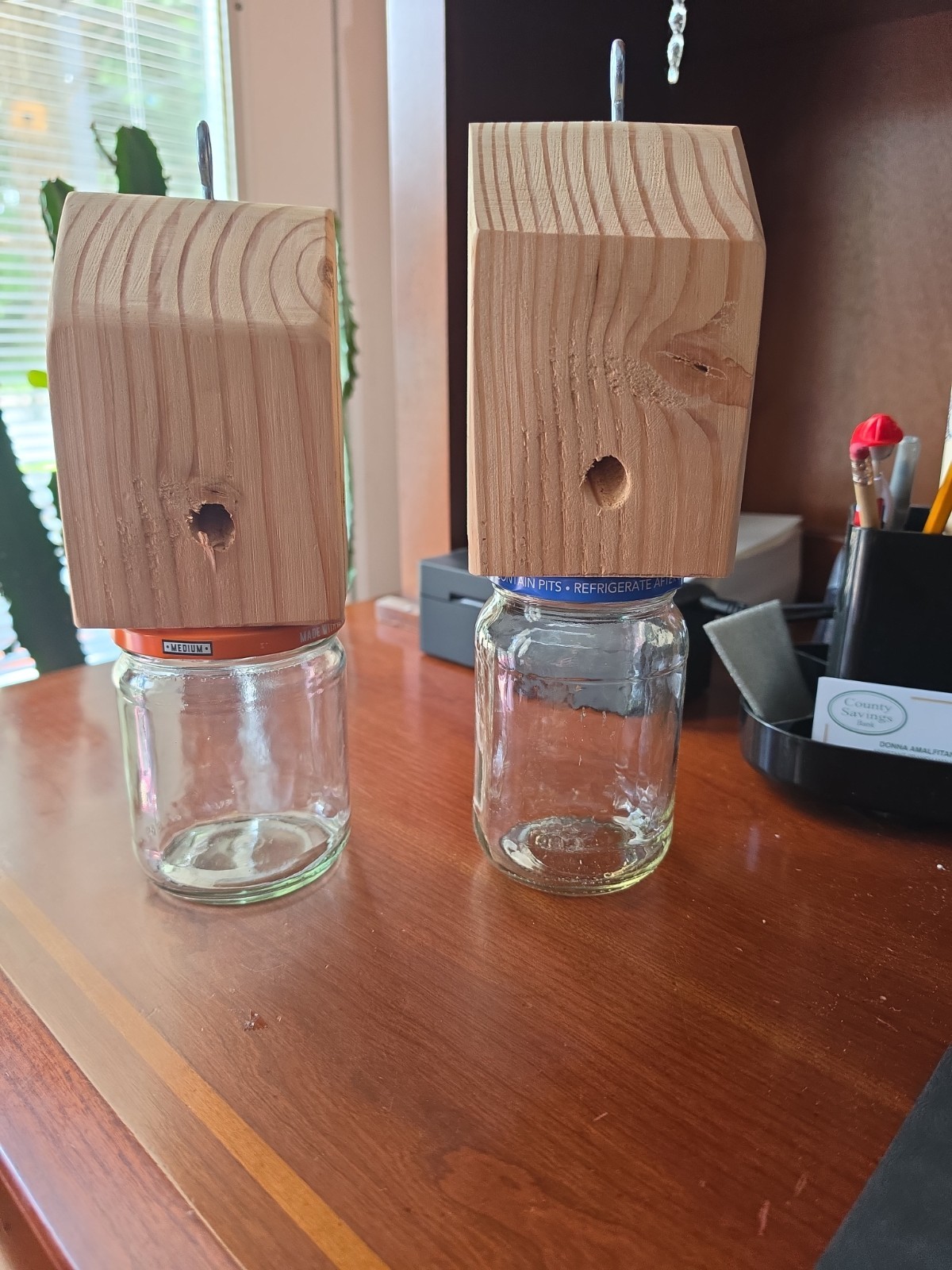 Carpenter Bee traps Handmade with soft pinewood Various size jars