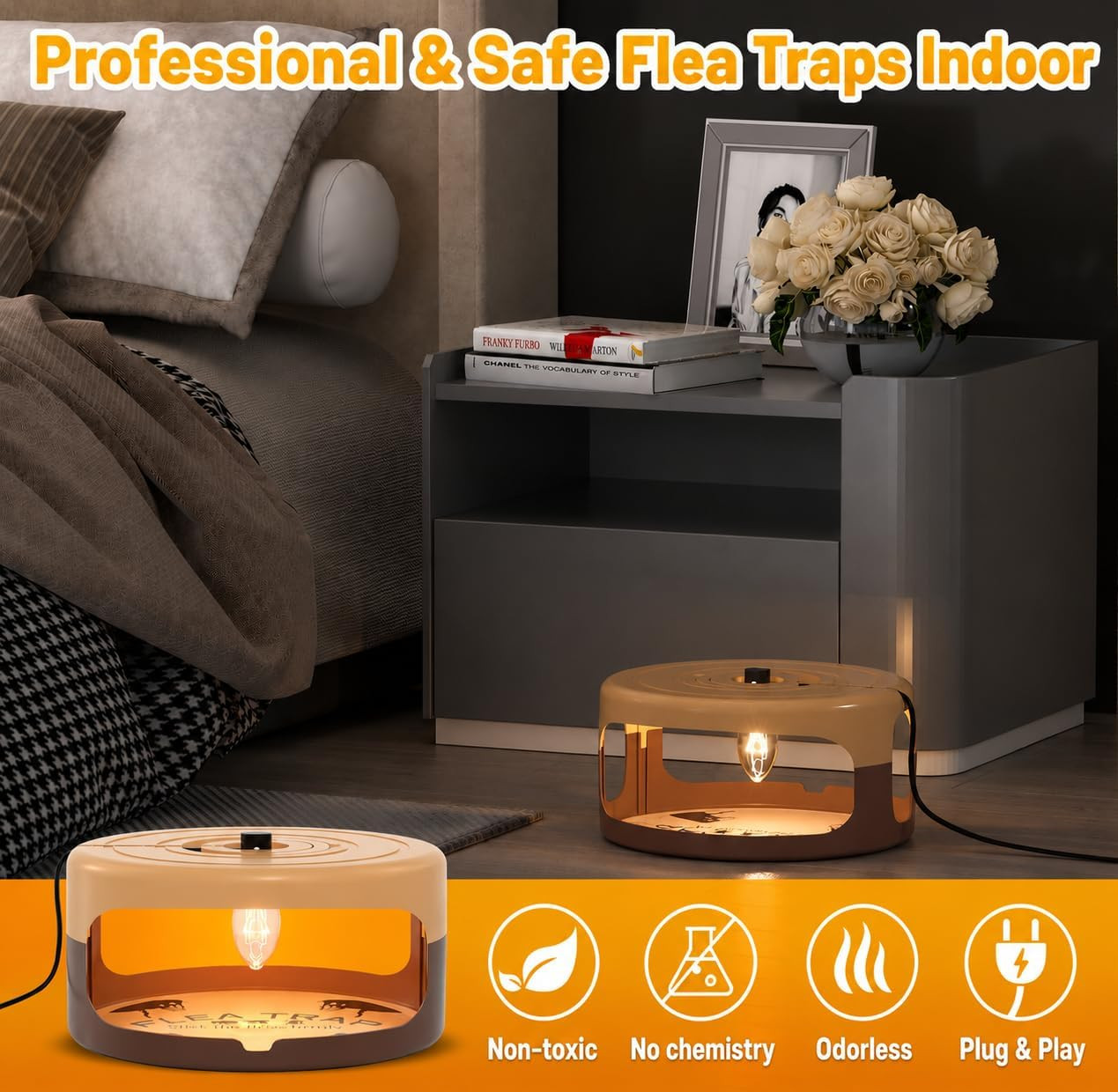2 Pack Flea Traps for inside Your Home, Indoor Flea Light Trap with 8 Sticky Pad
