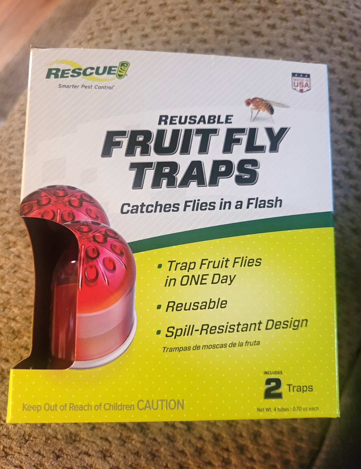 RESCUE! Reusable Spill-Resistant Fruit Fly Trap, Red, 2 Pack