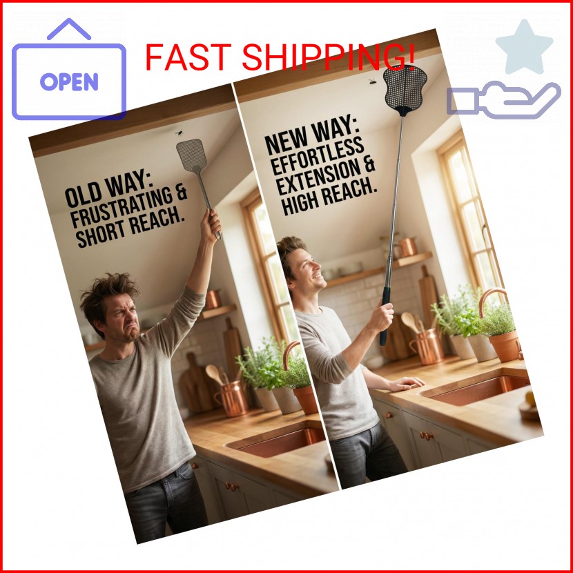 MYSTICHOME Fly Swatter 2 PCS, Durable Heavy Duty Plastic Fly Swatters, Stainless