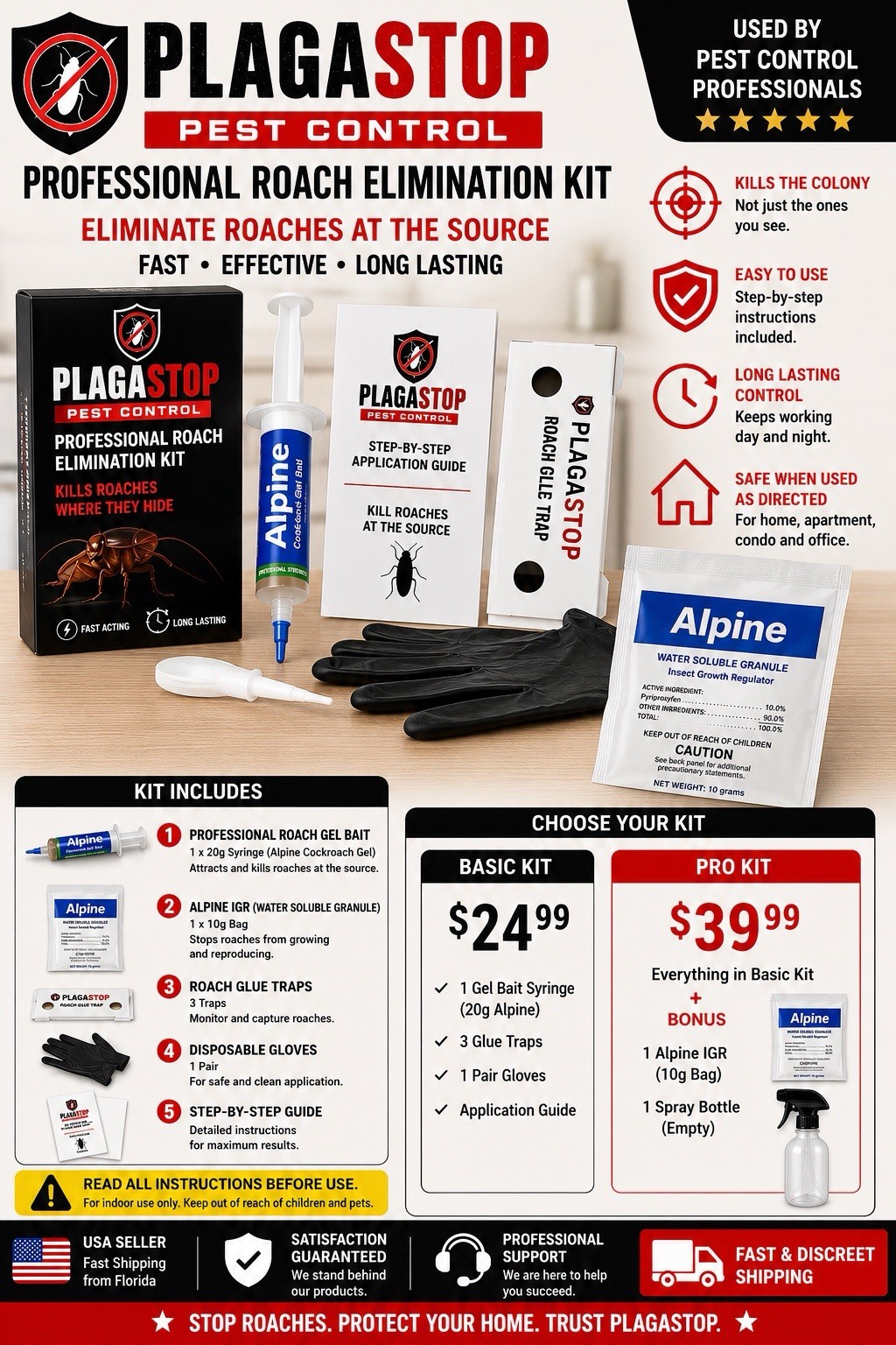 PLAGASTOP Complete Roach Defense Kit Indoor Home 90-Day Protection, 1 Pack