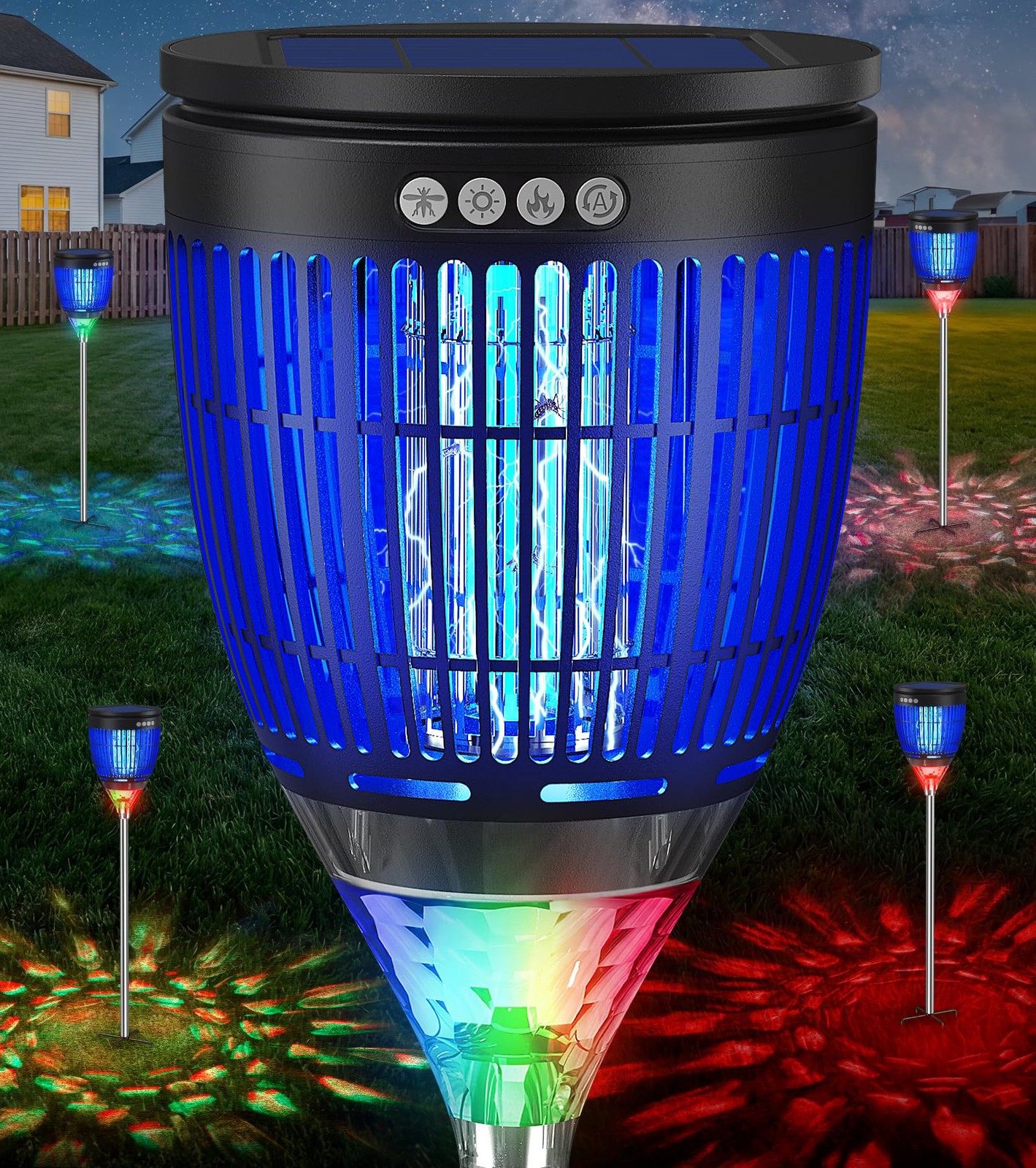All in 1 Solar Bug Zapper Outdoor, Flame & Projection Mode, Auto/Manual Modes…