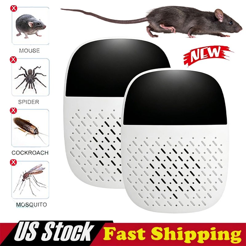 2Pcs Ultrasonic Repeller Plug In Electronic Mouse Roach Rodent Repellent Home US