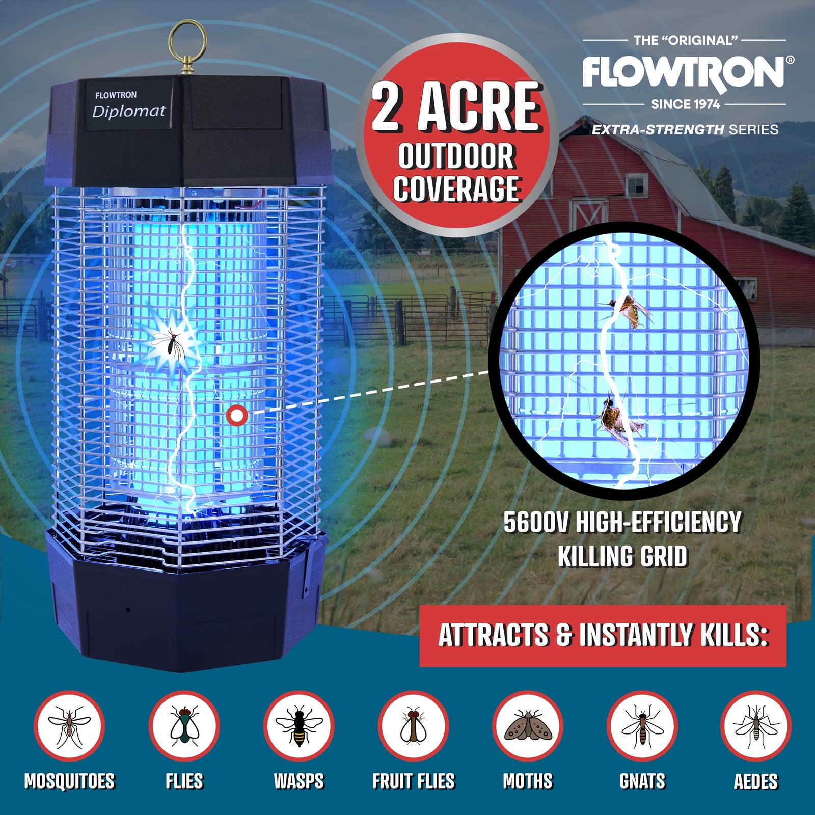 Flowtron Diplomat Fly Control Device, 120-Watt Bug Zapper 1200 Sq.Ft