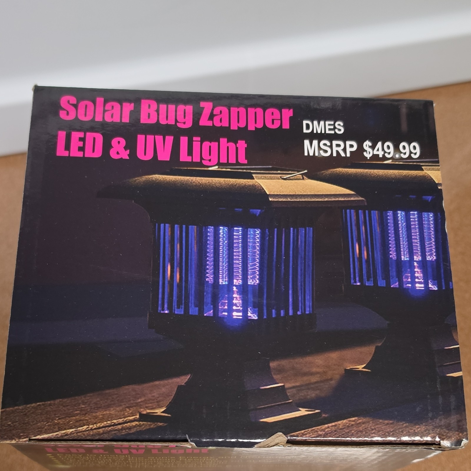 Solar Powered LED & UV Mosquito Bug Zapper Lamp, Dusk-to-Dawn, Black 18.3in