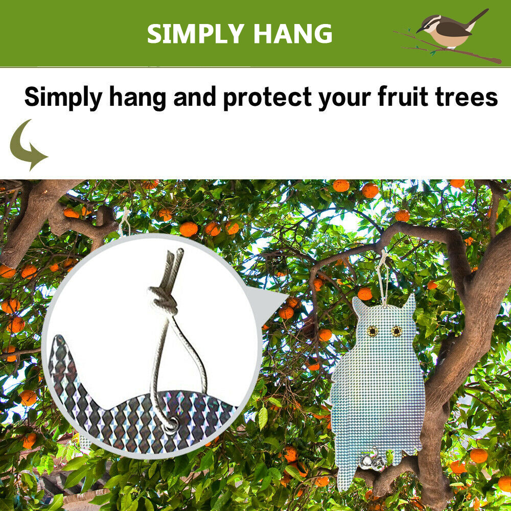 Bird Repellent Deterrent Fake Owl Scarer Reflective Woodpecker Repeller Device