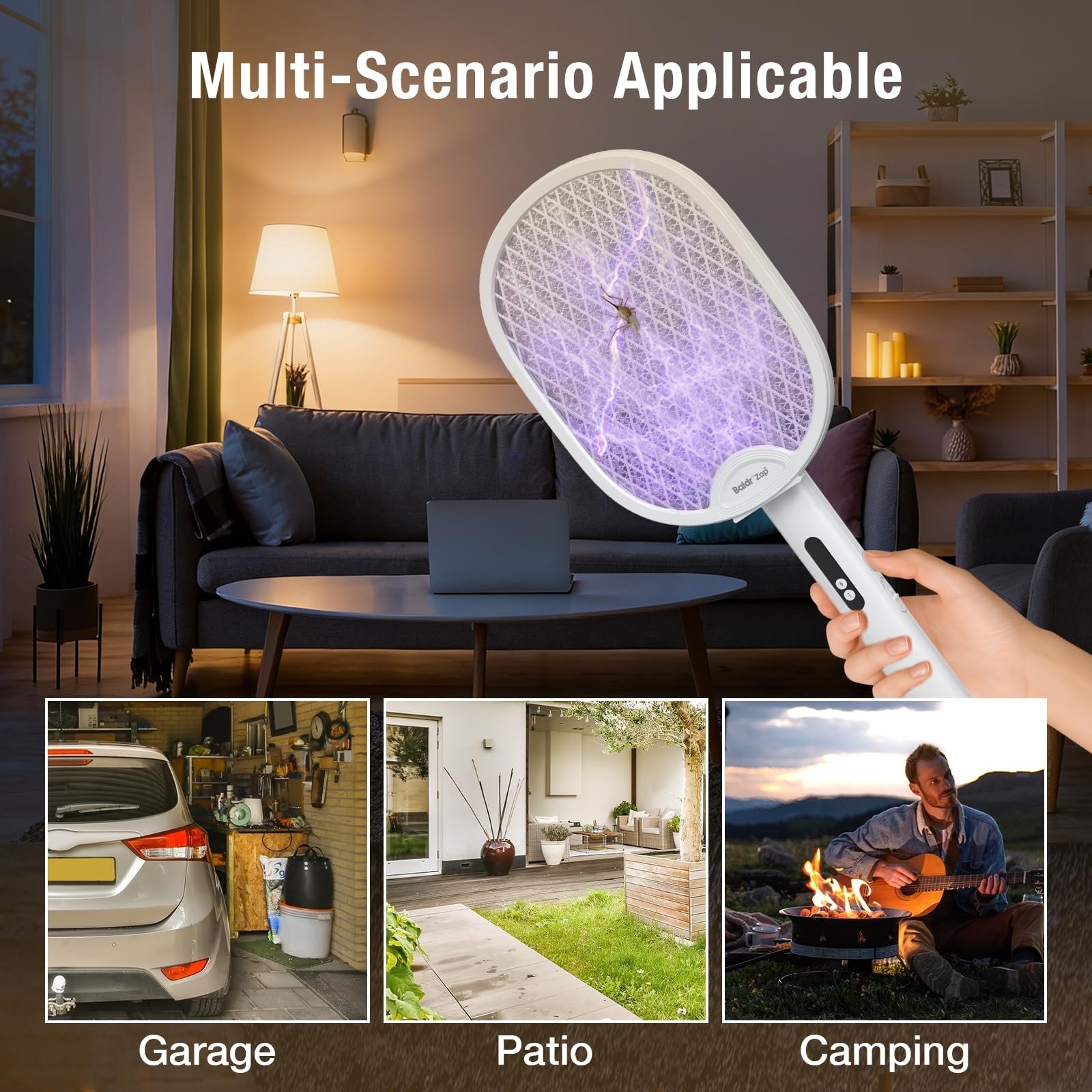 BALDR Electric Fly Swatter Racket 3000V Bug Zapper Indoor Outdoor