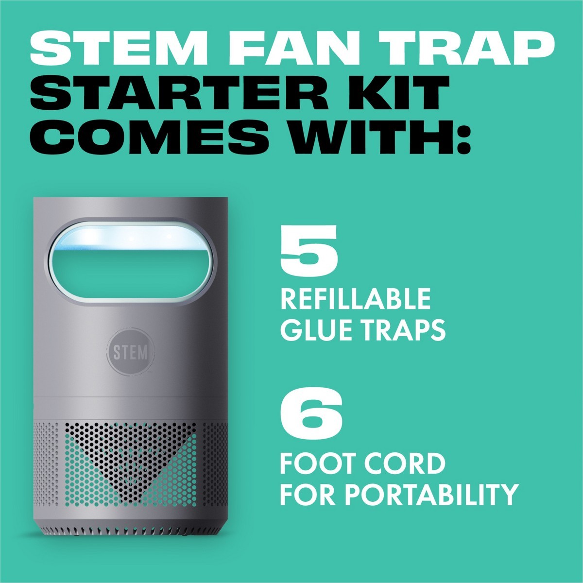 STEM Electric Fan Fruit Fly, Gnat & Fly Trap Starter Kit – 1 Unit + 5 Glue Traps