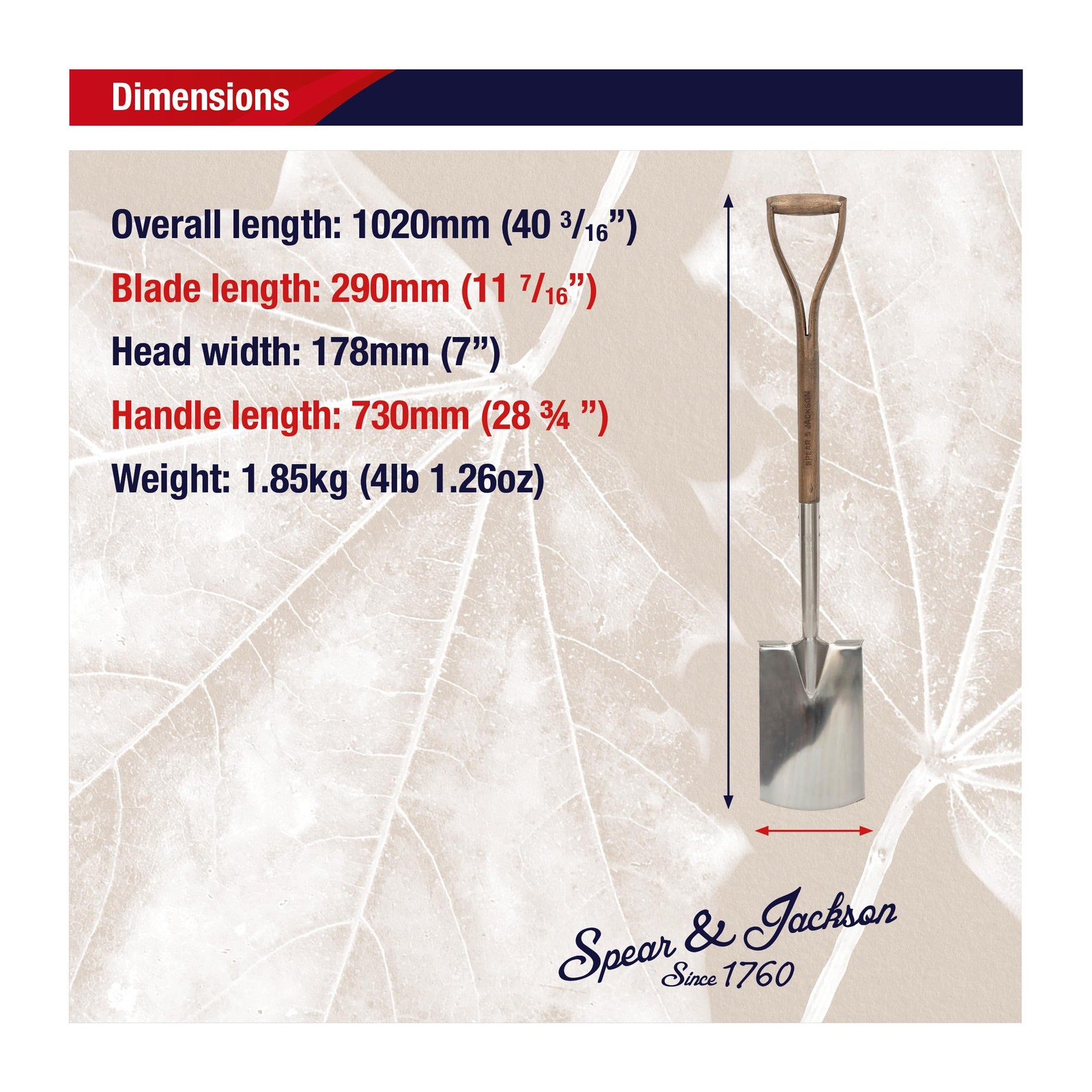 Spear & Jackson Digging Spade, Traditional Stainless Range Garden Tool, Treaded