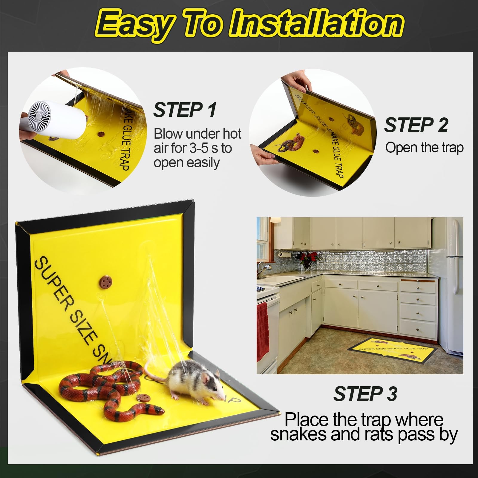 4PCS XL Snake Glue Traps 13×20 Strong Sticky Boards Mice Rat Pest Control