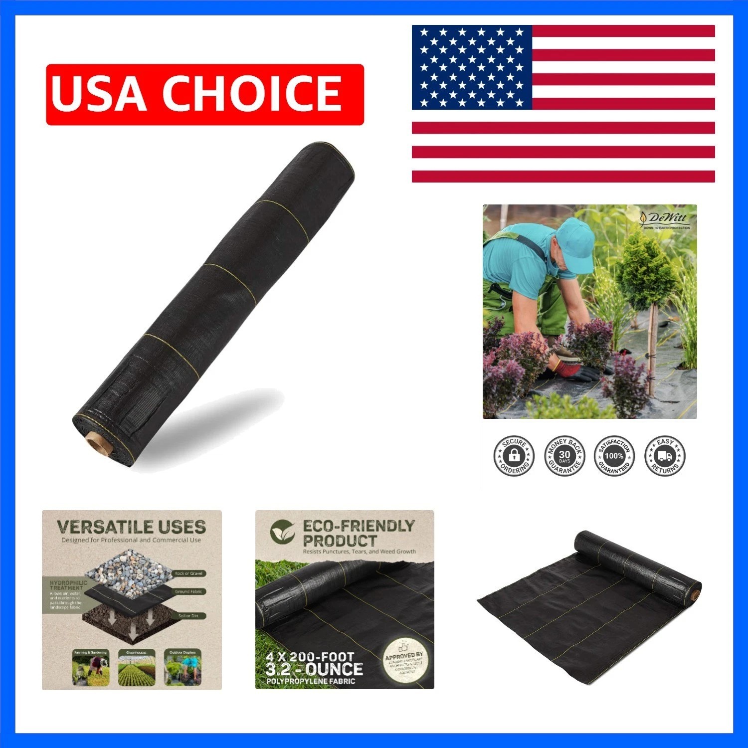 Sunbelt Weed Barrier Fabric 3.2 oz, 4 x 200 Feet – Heavy-Duty Ground Cover Ma…
