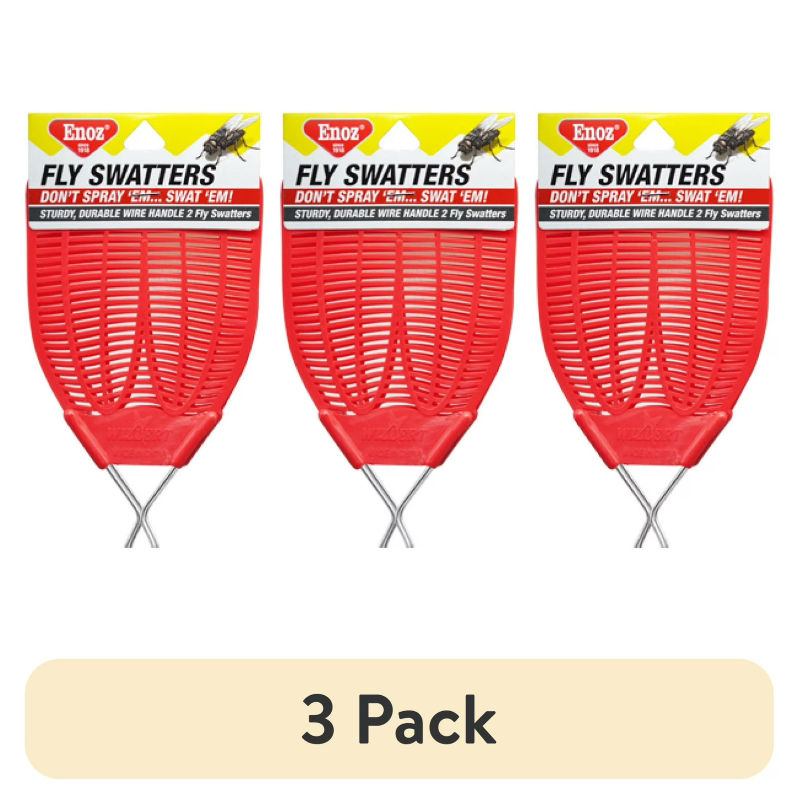 (3 pack) Enoz Fly Swatter, Wire Handled Plastic Fly Swatter, Assorted Colors, 2