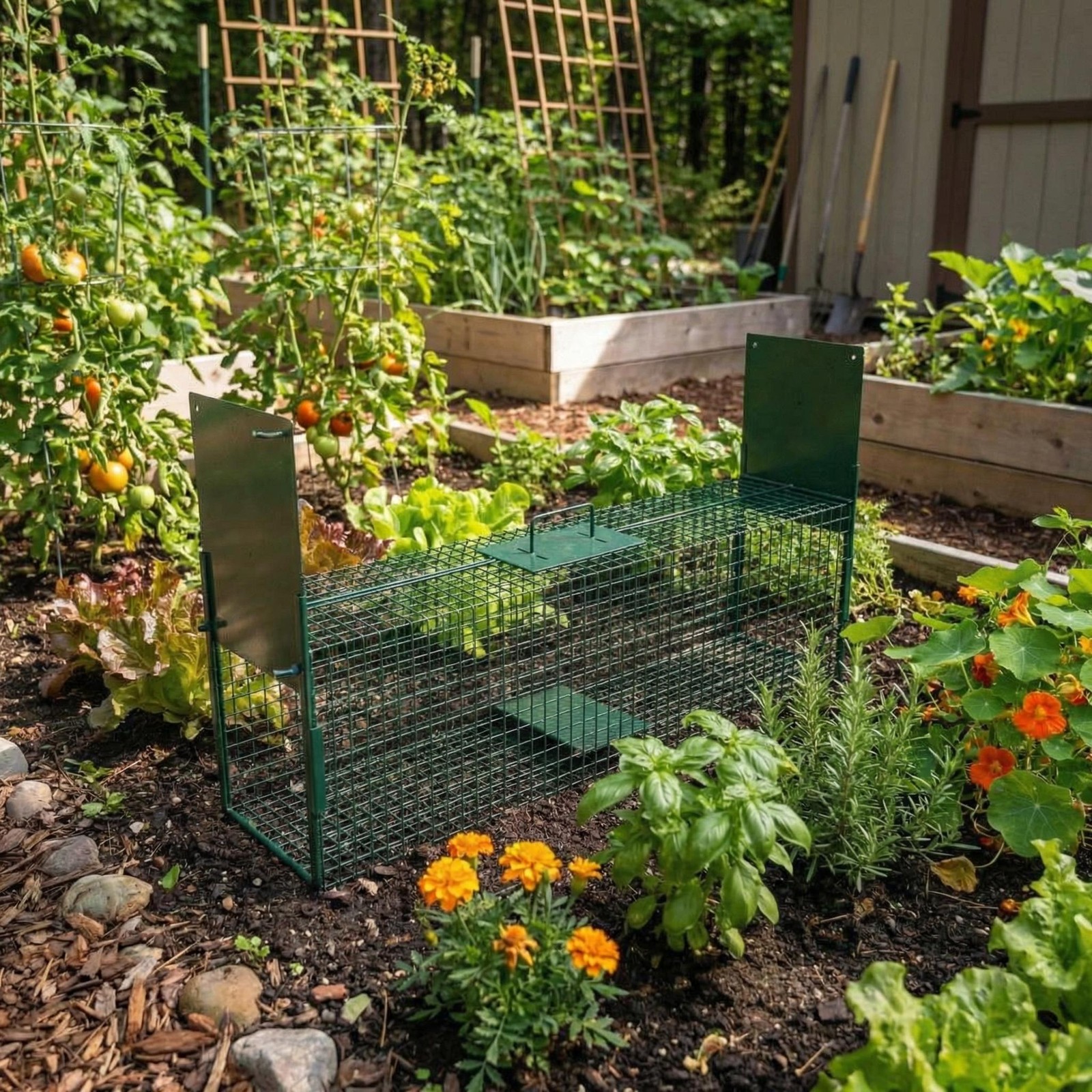 39in Humane Live Animal Trap Cage 2 Door Collapsible Steel Catch Cage w/ Handle