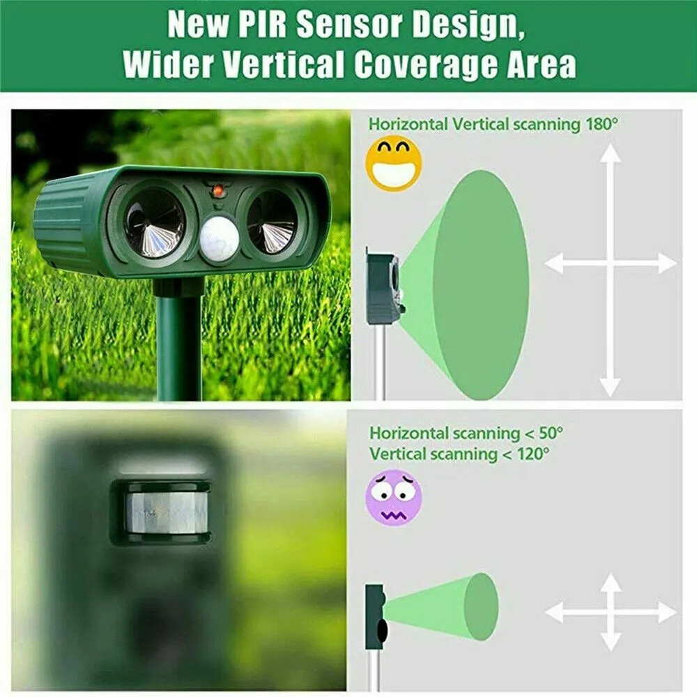 4 Pack Animal Repeller Ultrasonic Solar Power Outdoor Pest Cat Mice Deer Sensor