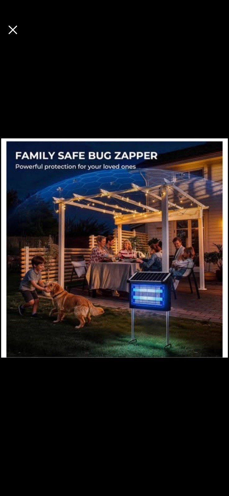 Solar Bug Zapper Outdoor, 4500V Waterproof Mosquito Zapper with 10W Solar Panel,
