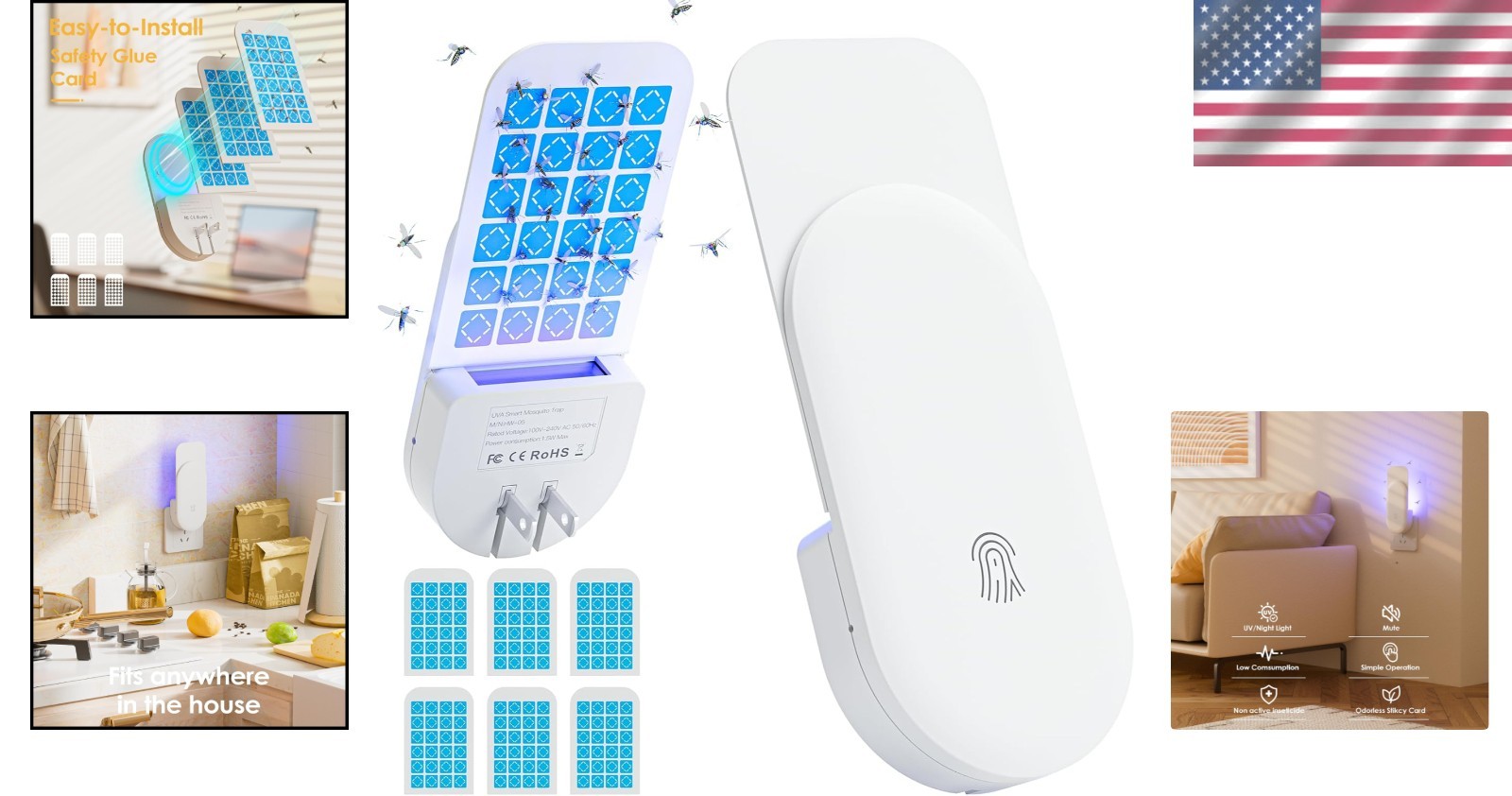 Silent UV Fly Trap – Effective Mosquito & Gnat Catcher with Night Light Feature