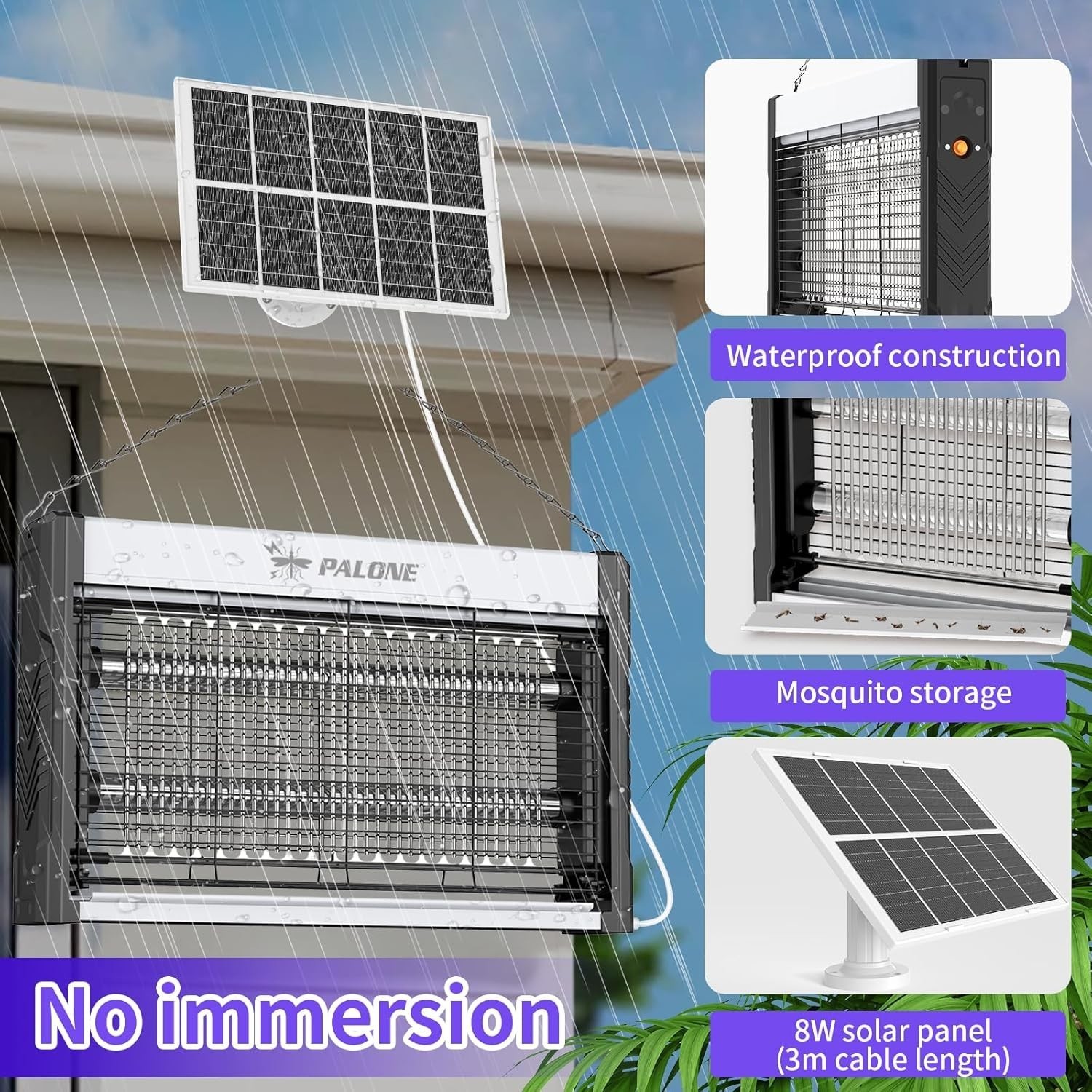 Solar Bug Zapper Outdoor, USB Rechargeable UV Mosquito Zapper + 7.5W Solar Panel