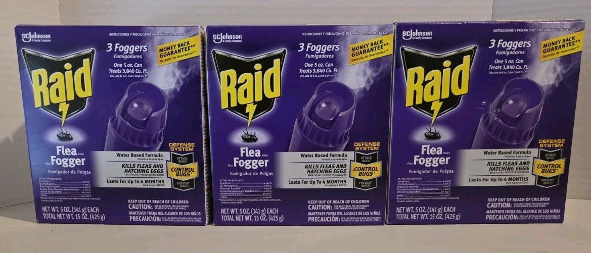 6x Lot Raid Flea Killer Plus Fogger, 5 oz, 3 Cans NEW in Box Factory Sealed