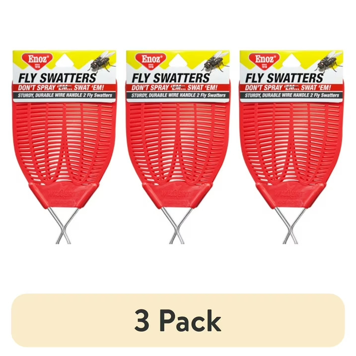 (3 pack)Enoz Fly Swatter, Wire Handled Plastic Fly Swatter, Assorted Colors,2 ct