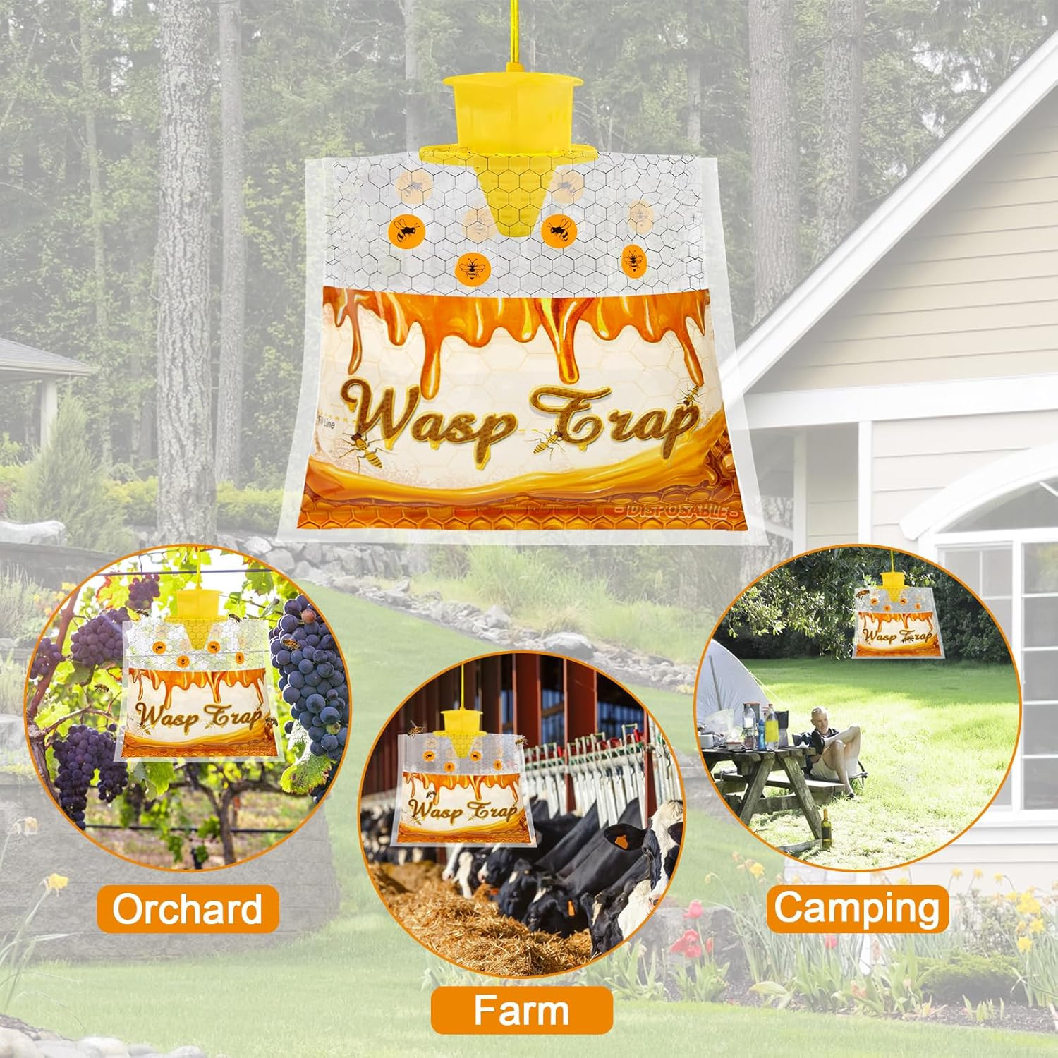 6 Pack Disposable Wasp Traps Outdoor Hanging Yellow Jacket Trap Hornet Trap Carp