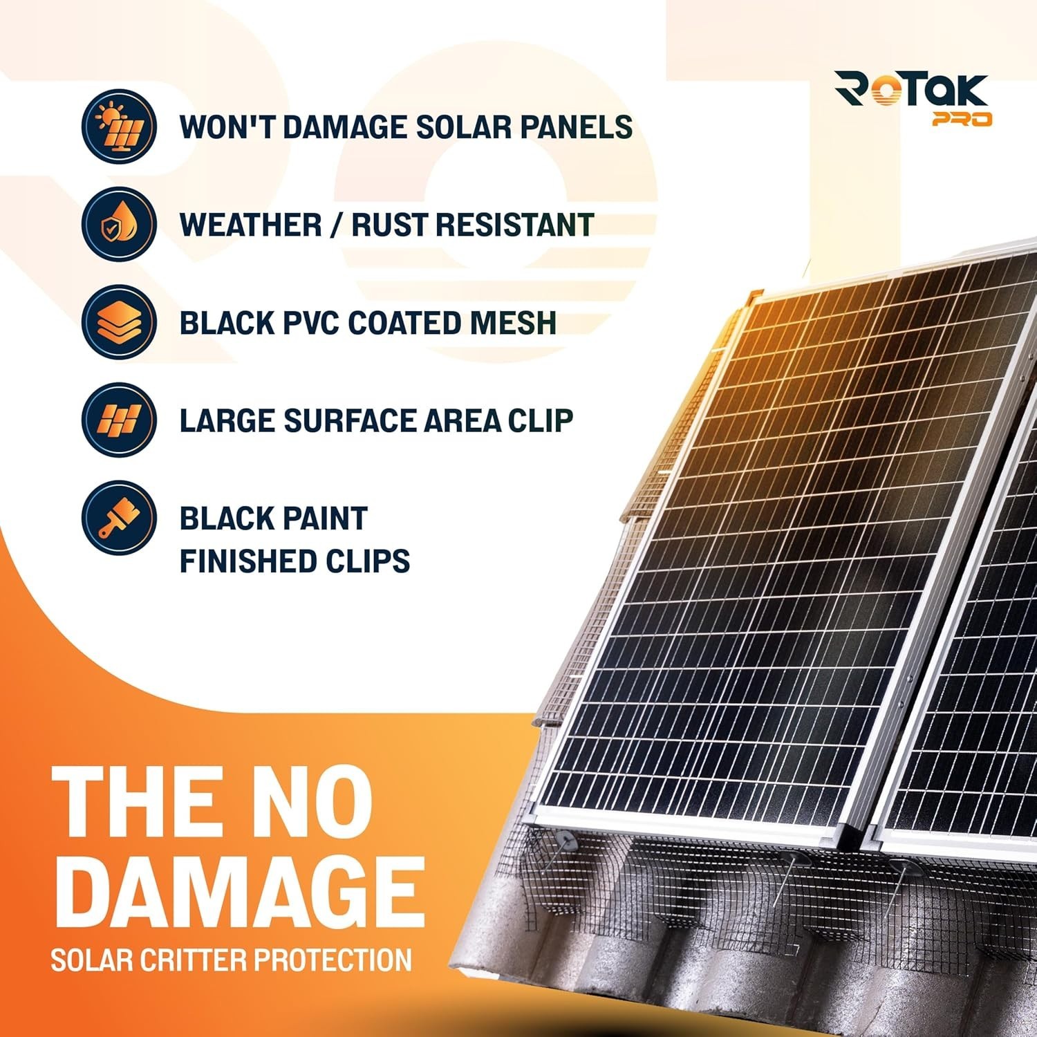 6in x 100ft Durable Solar Panel Critter Guard with 60 Fastener Clips Included