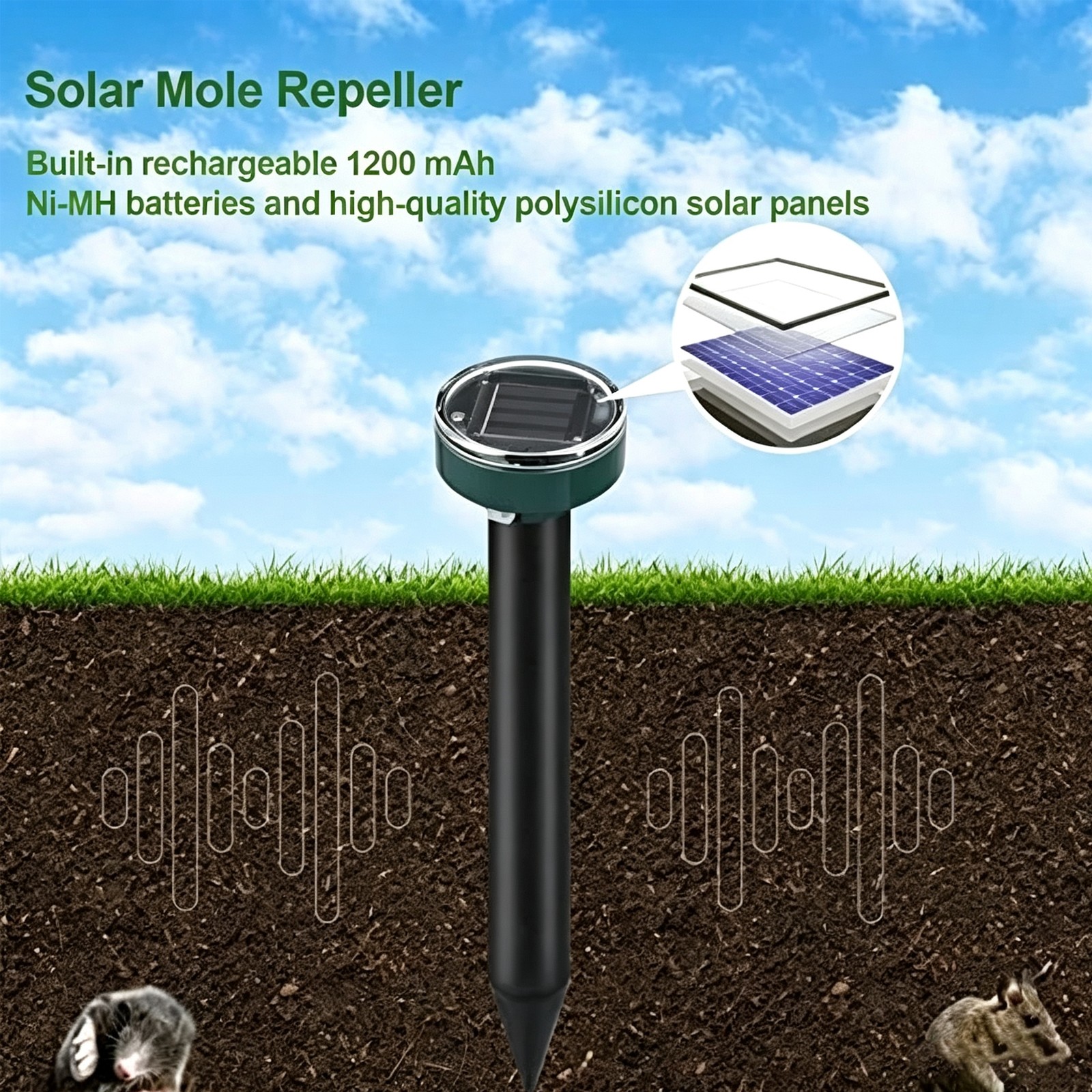 8-32 Pack Solar Power Ultrasonic Repellent Mice Gopher Mole Pest Snake Repeller