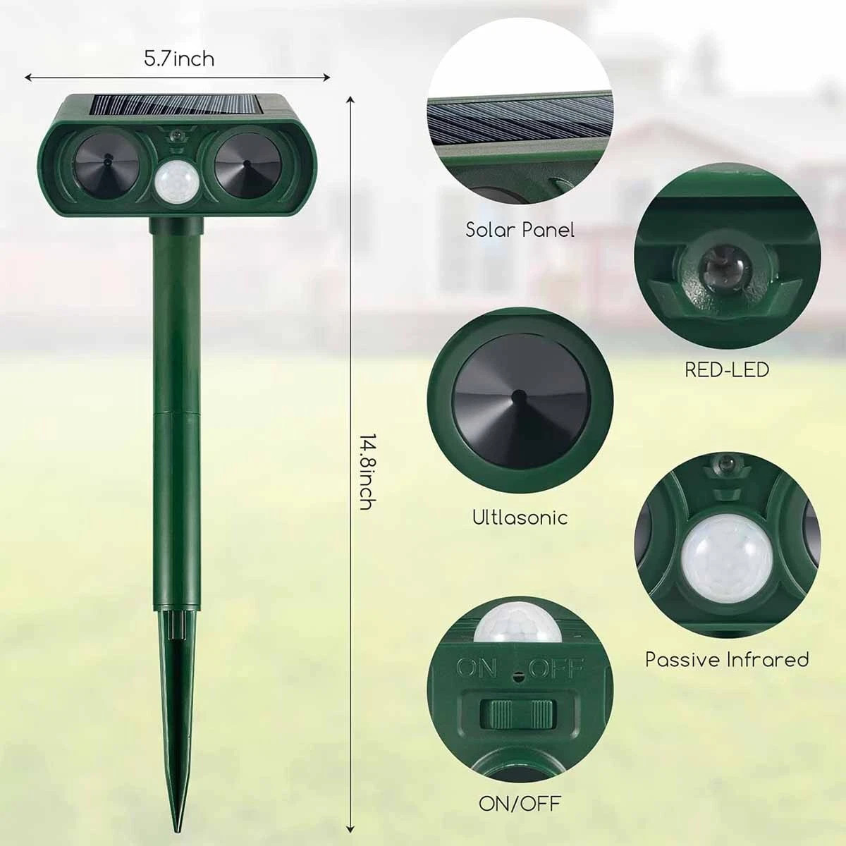 2 Pack Solar Ultrasonic Animal Repellent Dog Cat Skunk Deer Raccoon For Garden