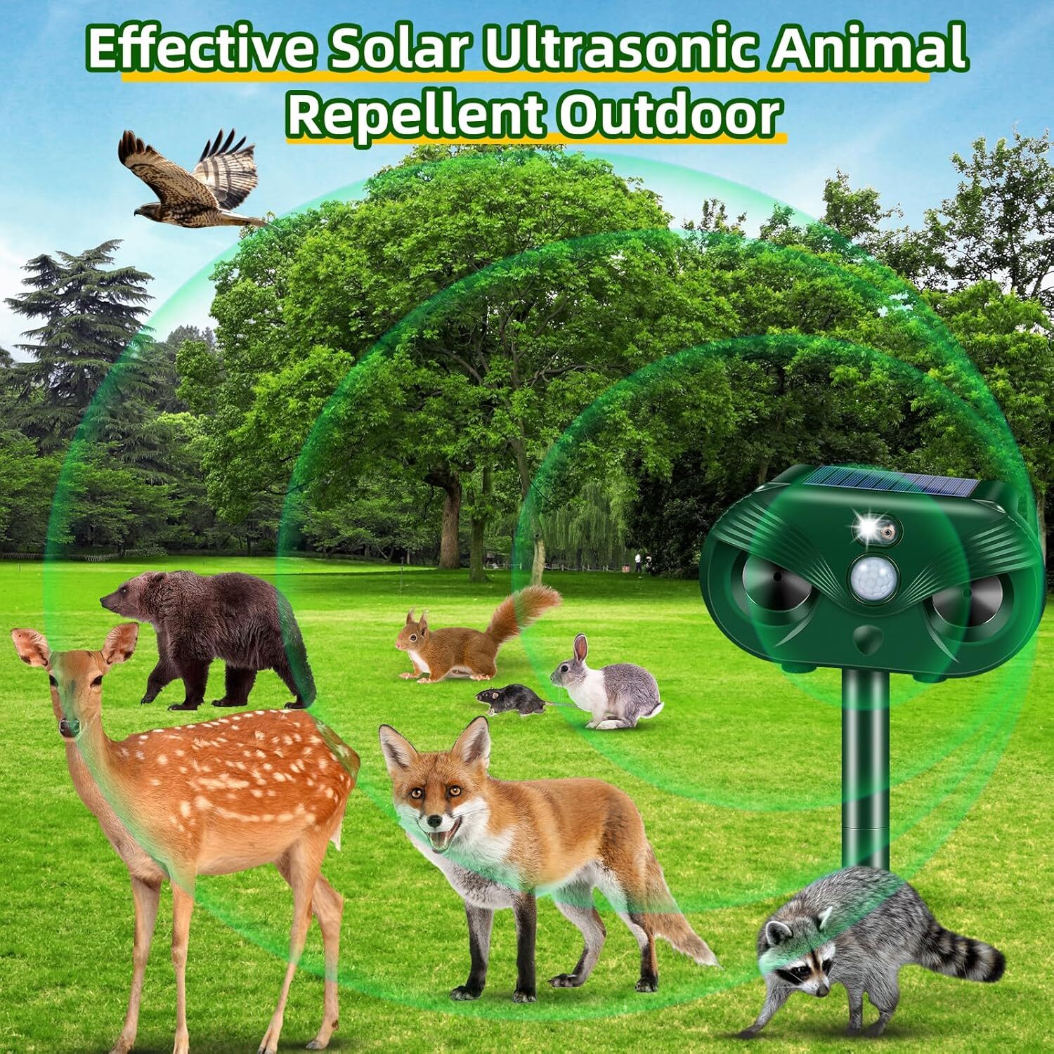 2 Pack Solar Ultrasonic Animal Repeller with Motion Sensor for Yard