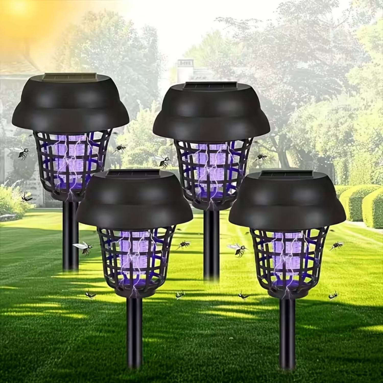 2026 Mosquito Repellent Lamp Outdoor, 4 PCS Solar Power Bug Zapper Outdoor