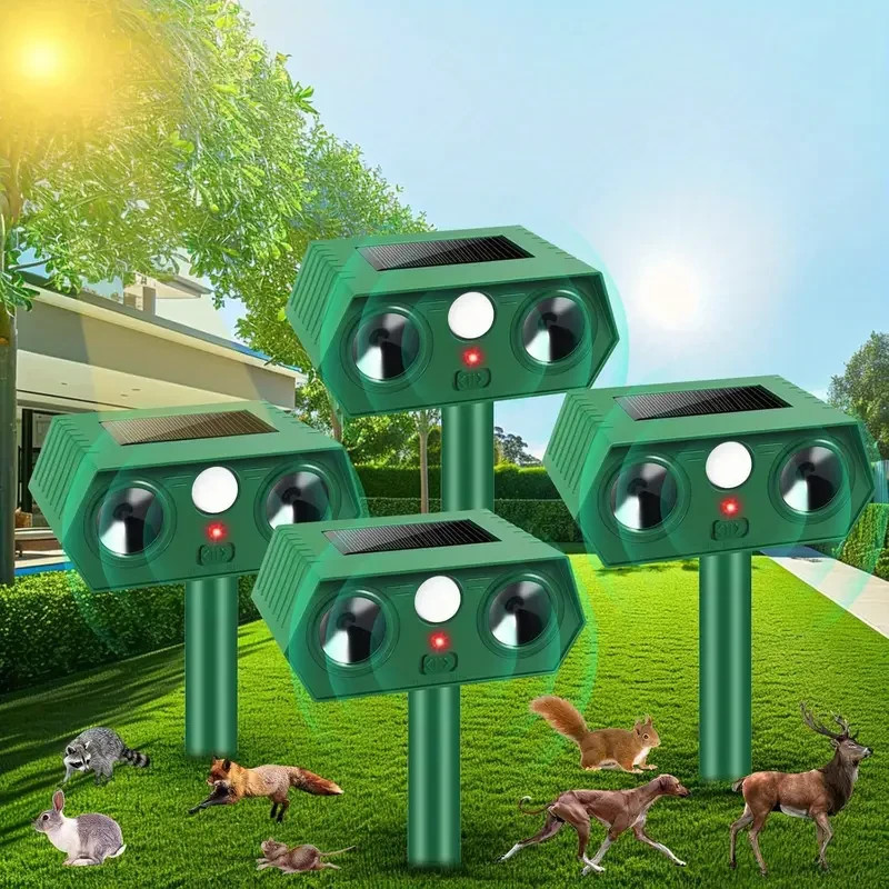 4 Pack Solar Ultrasonic Animal Repellent Dog Cat Skunk Deer Raccoon For Garden