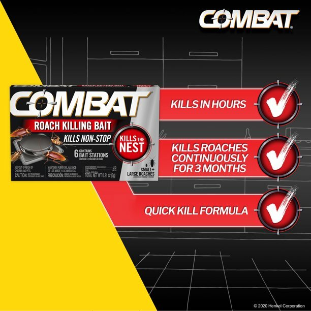 Combat ROACH KILLING BAIT STATION Kills The Nest LARGE & SMALL ROACHES 6 Count