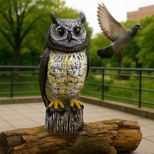 1Pcs Solar Power Owl Decoy – 17″ Motion Sensor Pest Repellent with Rotating