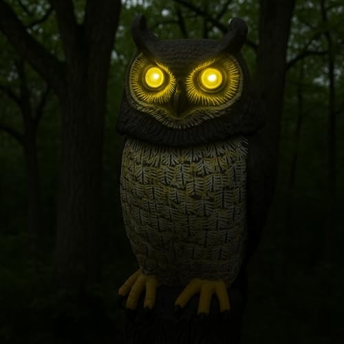 1Pcs Solar Power Owl Decoy – 17″ Motion Sensor Pest Repellent with Rotating