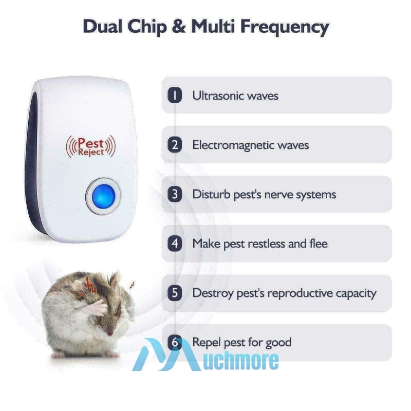 6x Pest Reject Ultrasonic Repeller Home Bed Bug Mites Spider Defender Roaches 5W