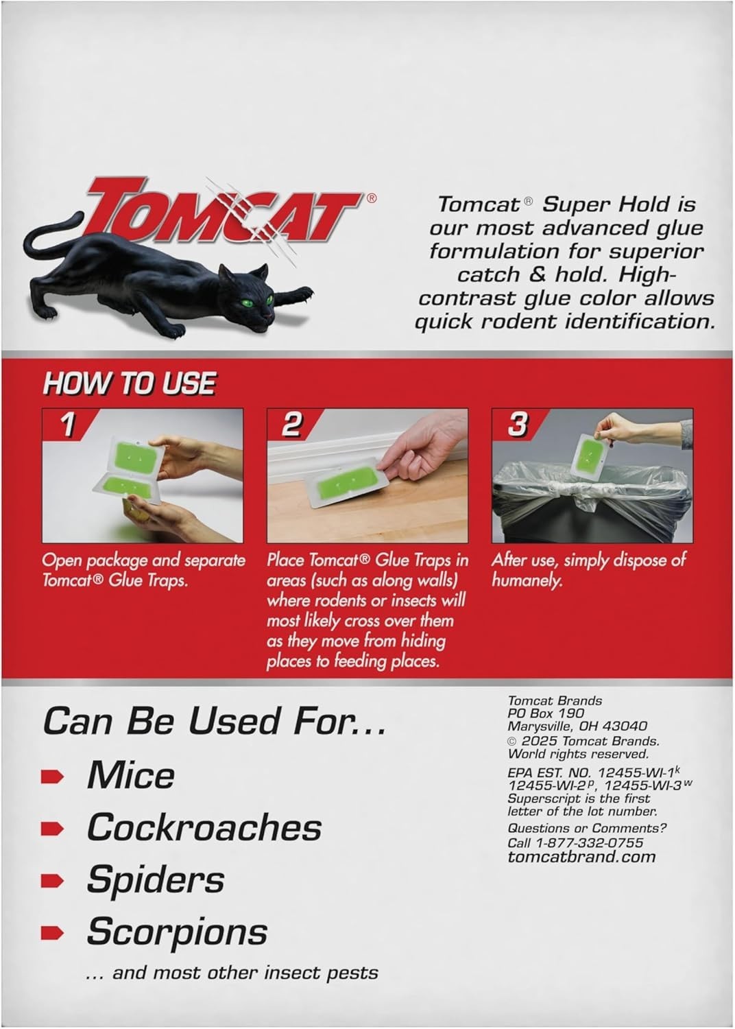 Tomcat Super Hold Glue Traps 4 Pack for Mice Cockroaches Spiders Scorpions