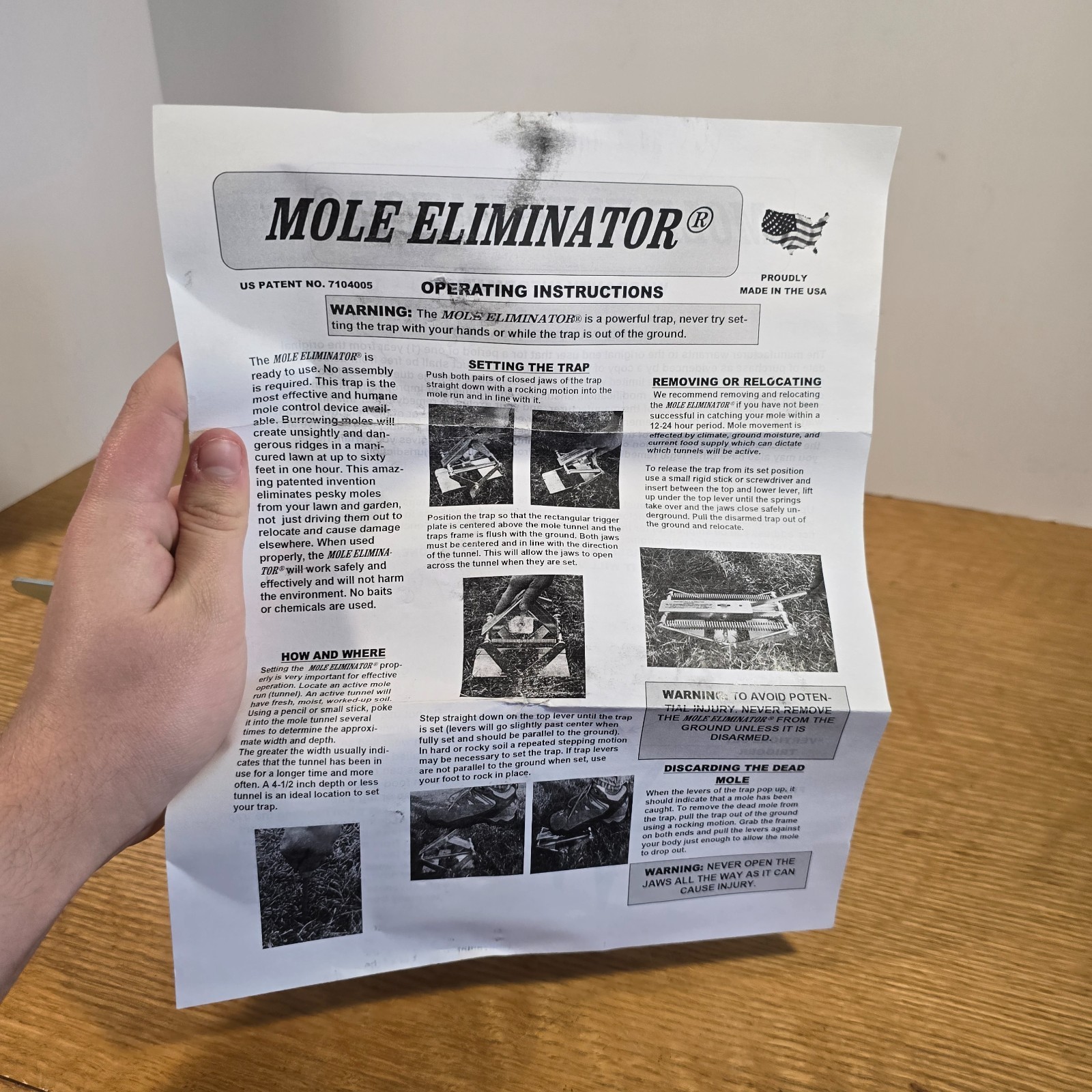 1 Wire Tek 1001 Easy Set Mole Eliminator Mole Trap Lawn Care Made in USA