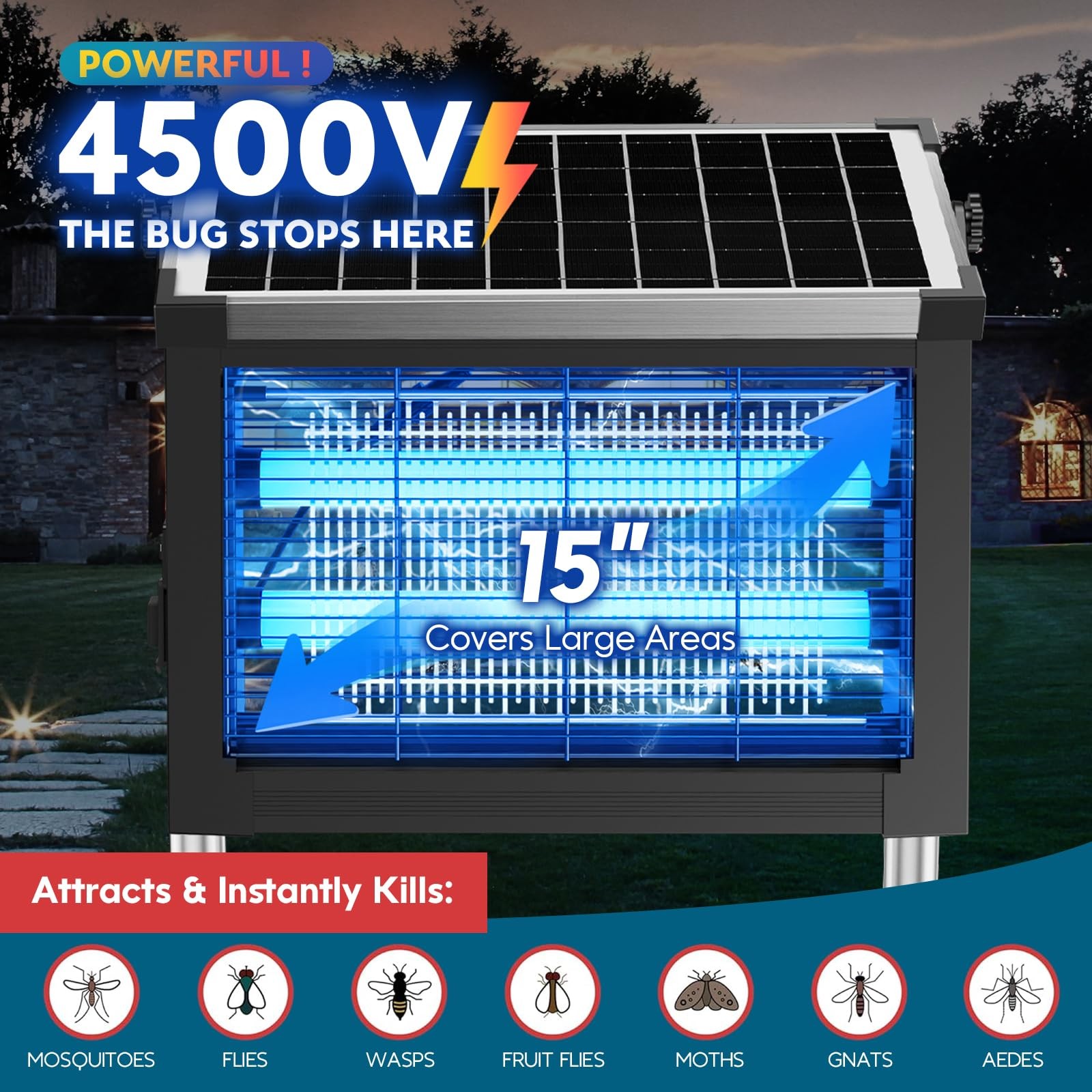 Solar Bug Zapper Outdoor, Mosquito Zapper 4500V, Waterproof Portable Fly Zapp…