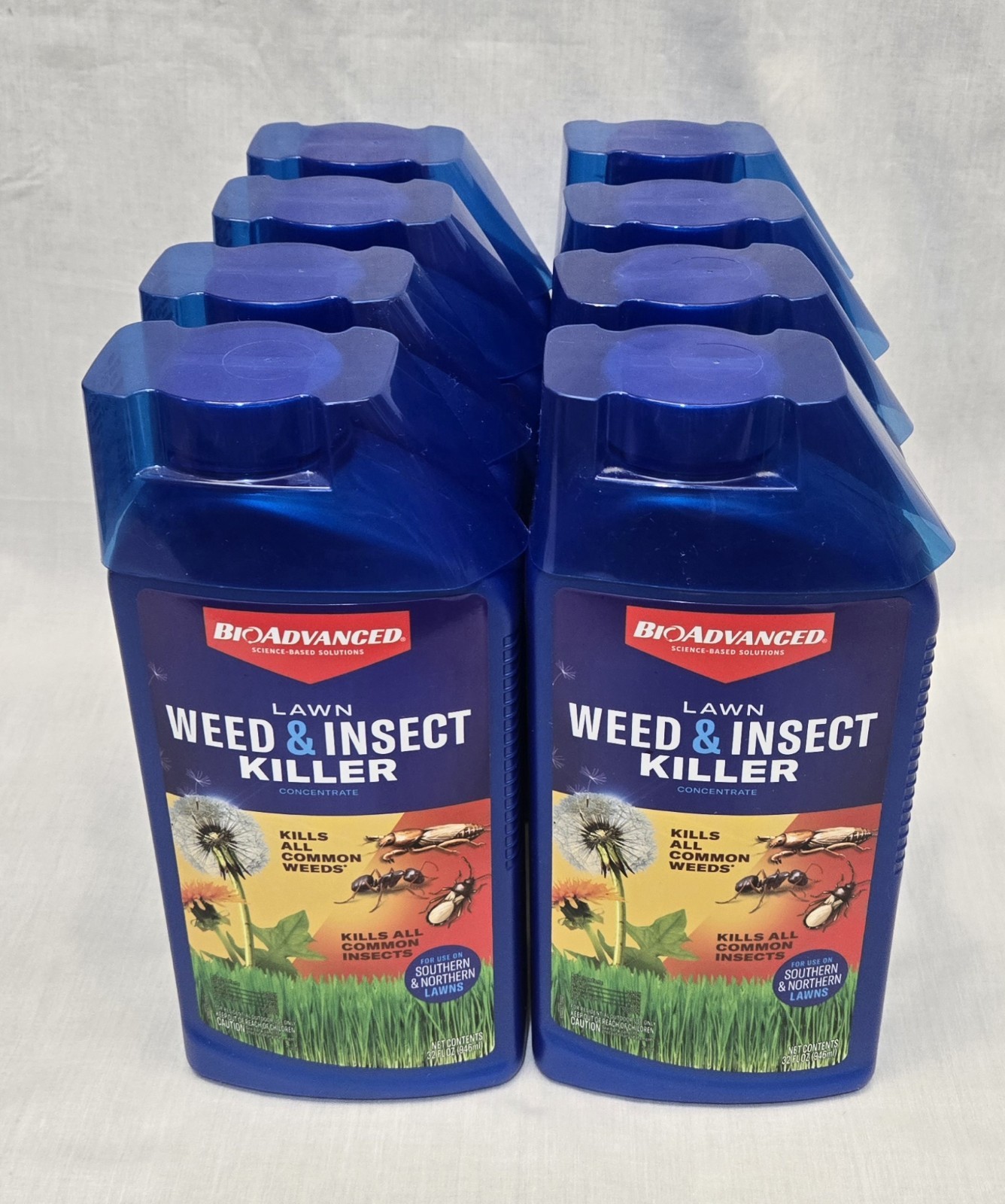Lot of 8: BioAdvanced Lawn Weed & Insect Killer, Concentrate, 32 oz Bottle.