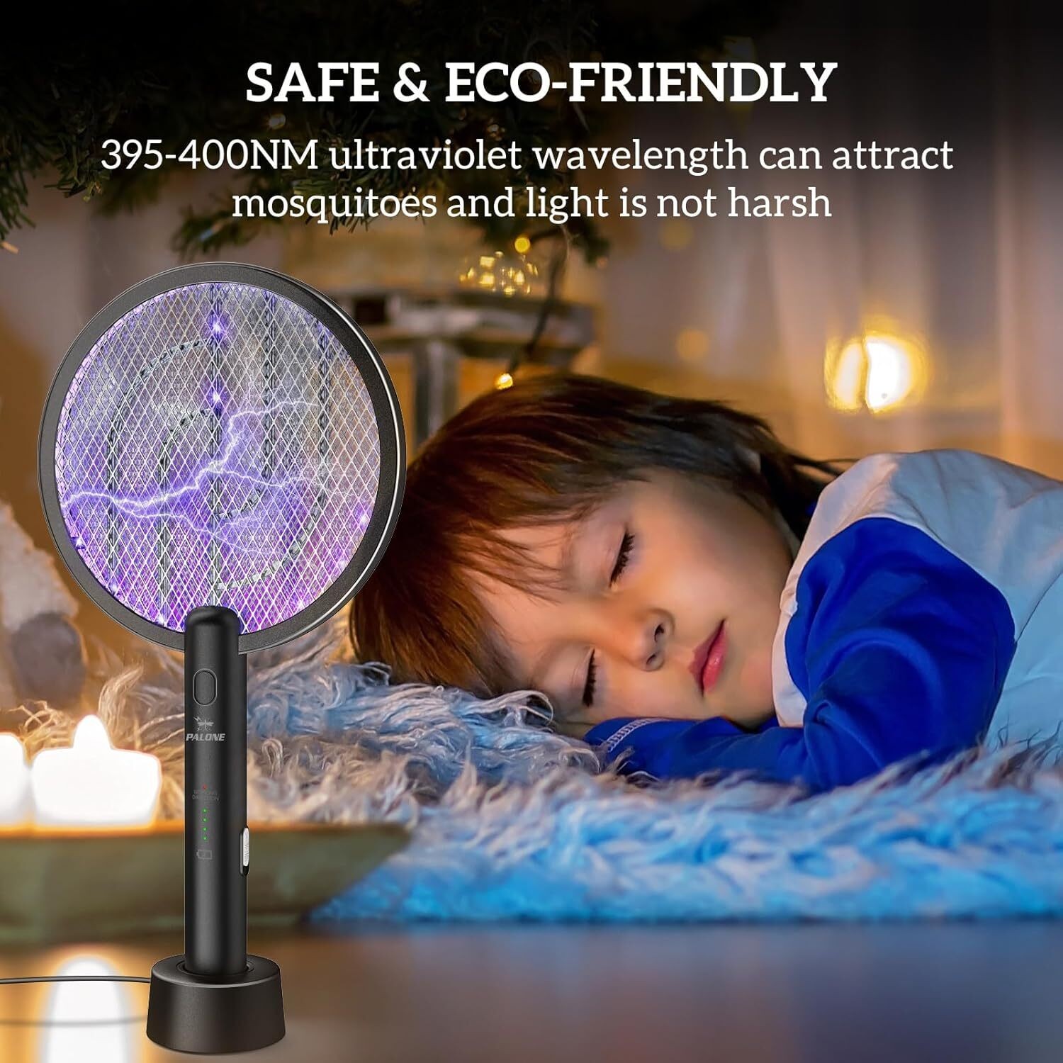 Electric Fly Swatter 4000V Bug Zapper Racket 2 in 1 Fly Swatter 1200mAh Battery
