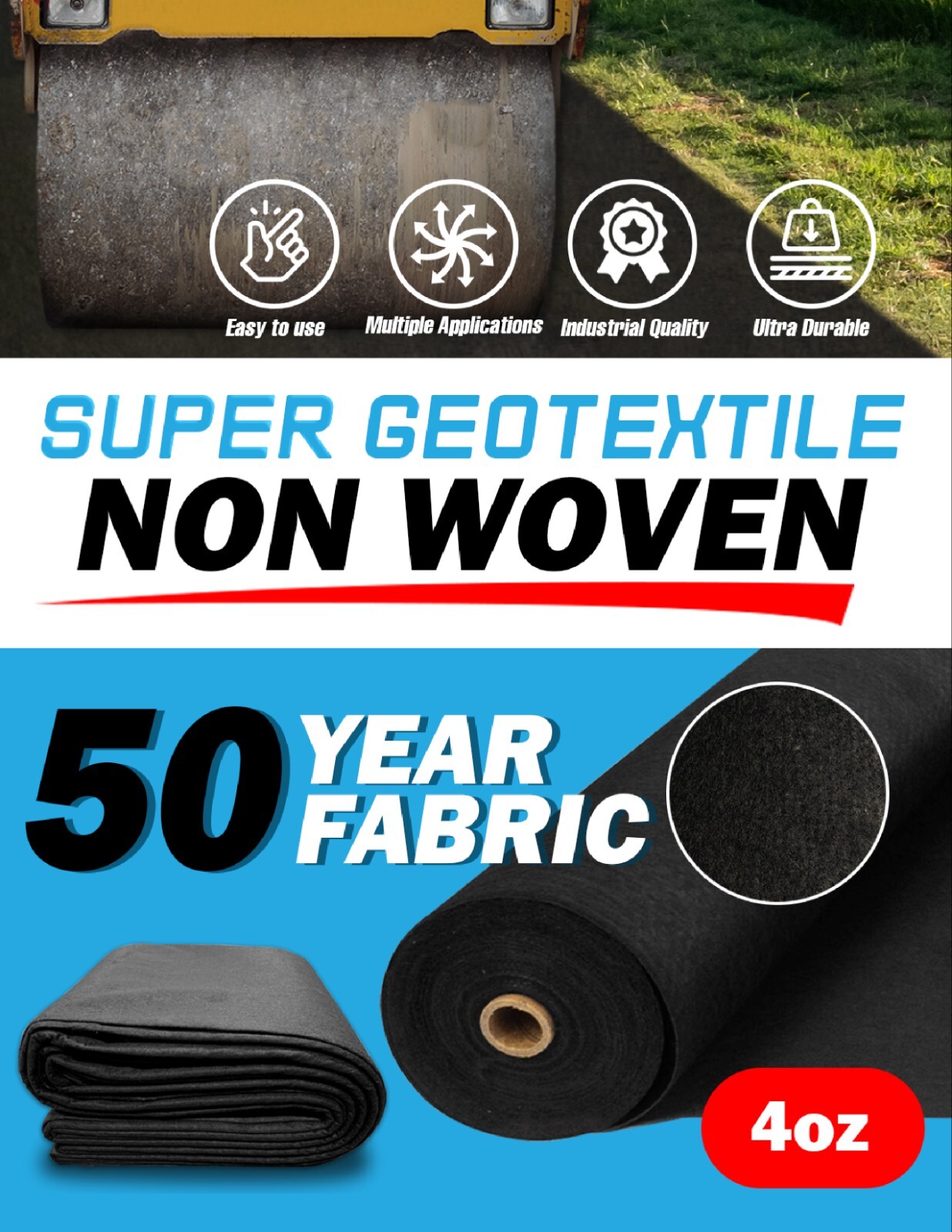 Super Geotextile Non Woven Landscape Fabric – Industrial / Commercial Grade 4 oz