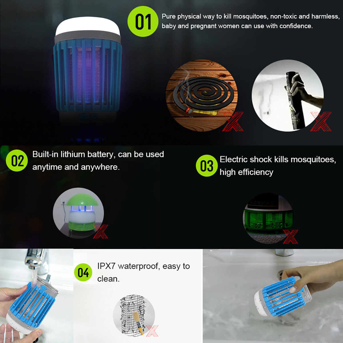 Solar Power Mosquito Killer Lamp Fly Insect Bug Zapper LED Light Camping Lantern