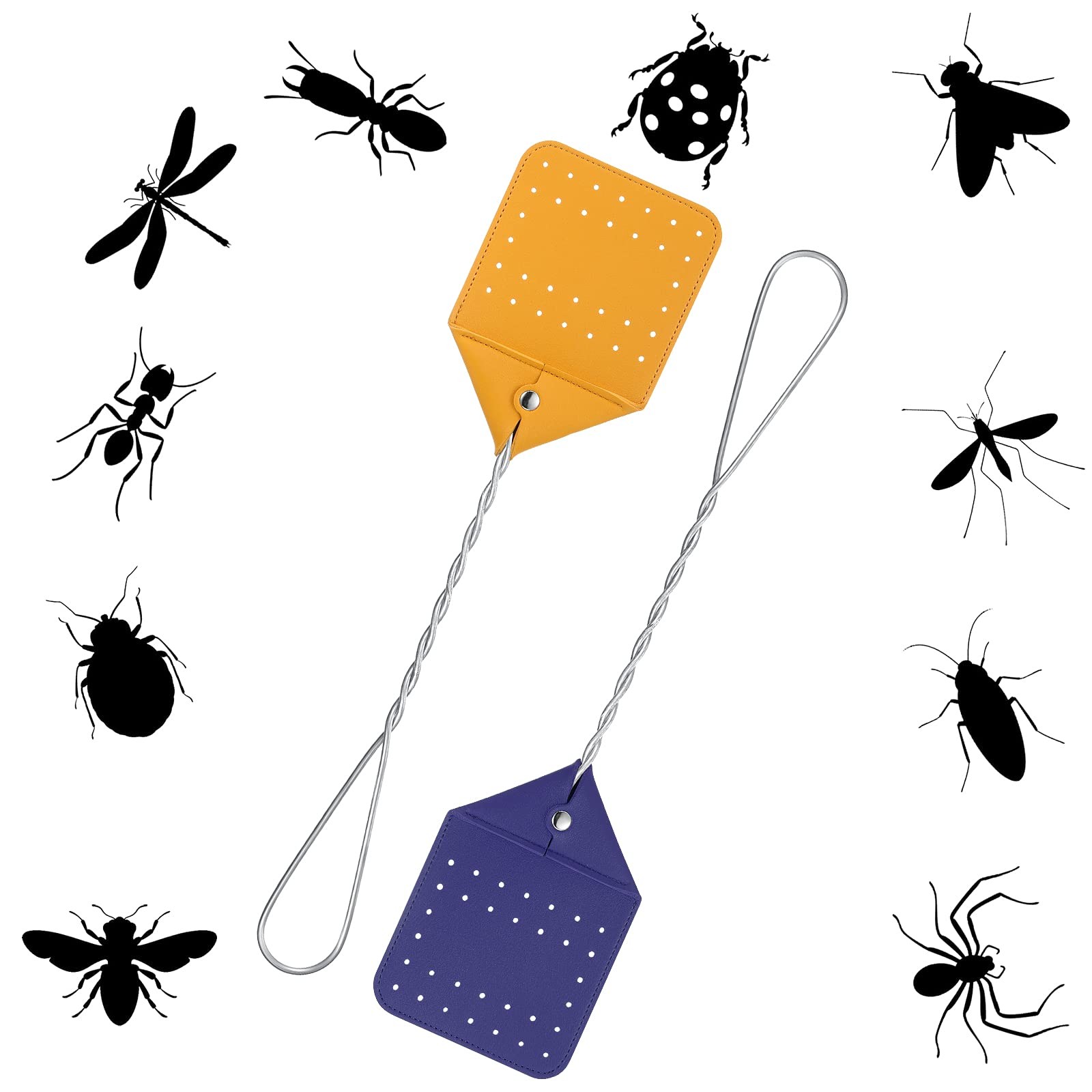 Zopeal 4 Pcs Sturdy Leather Fly Swatter 17 Inch Orange, Green, Yellow, Purple