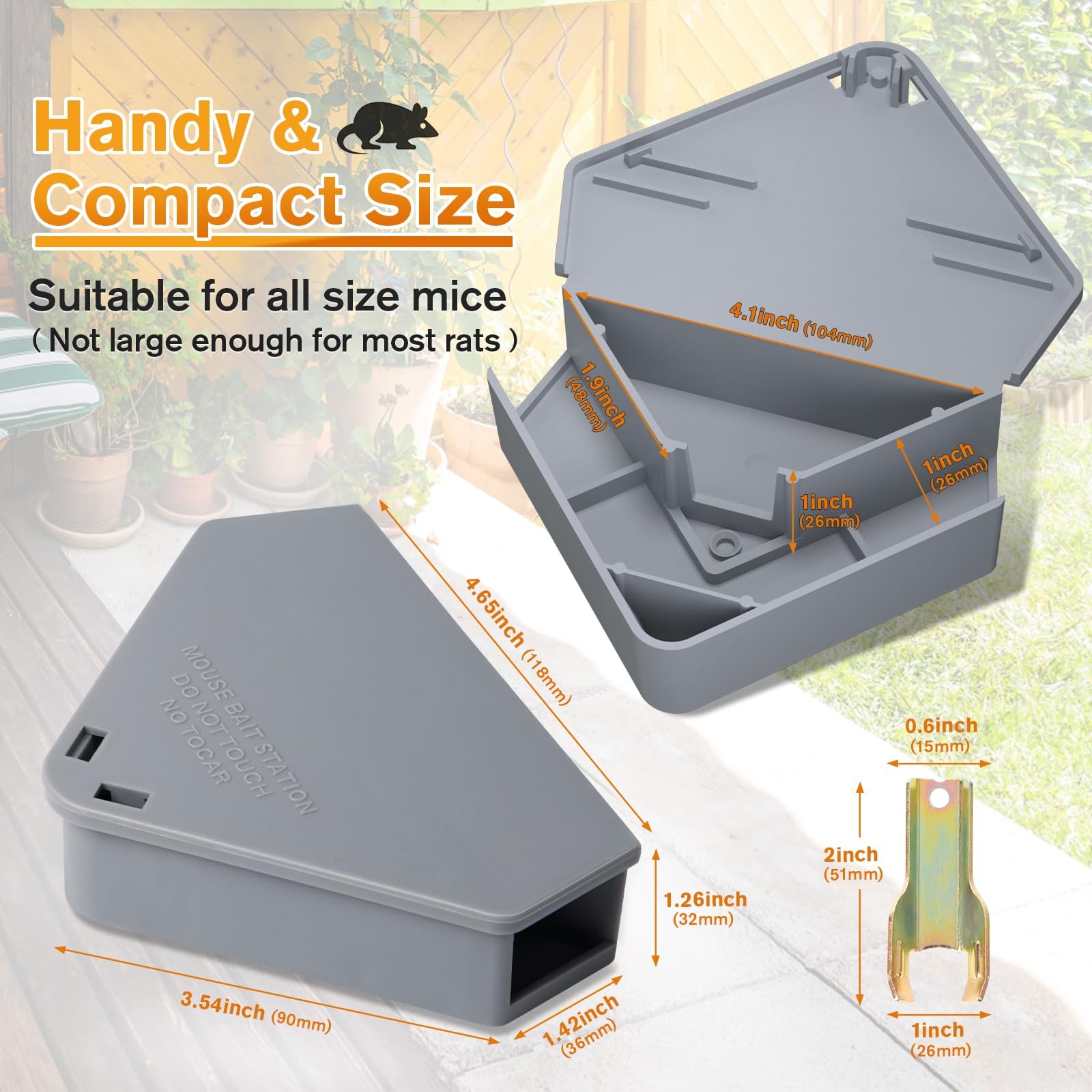 Mouse Bait Station Key Lock Grey 6Pcs Child Pet Safe Indoor Outdoor Use